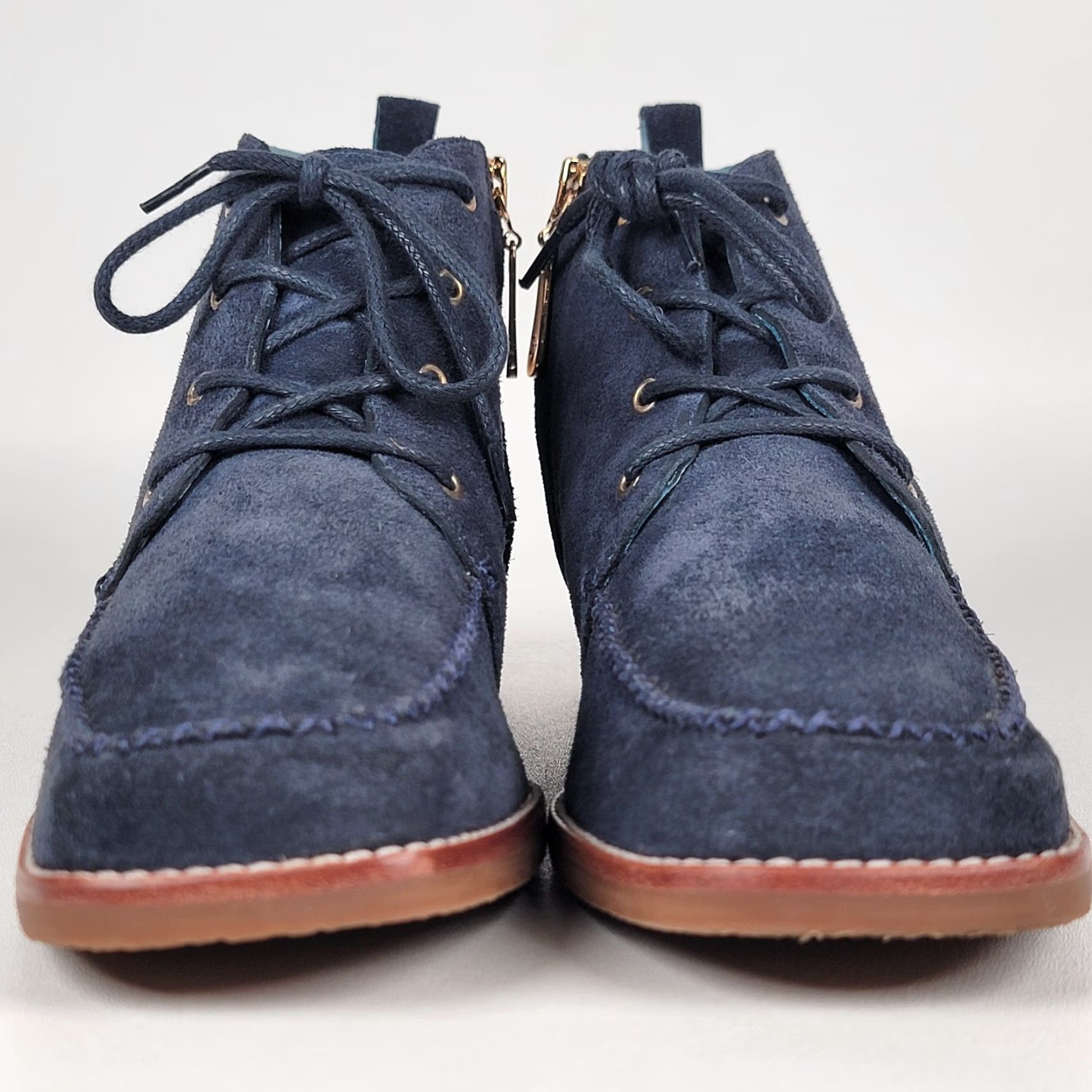 Valentino Frances Valentine Boots Women’s Davis Blue Suede Chukka Ankle Zip Square Toe 9B Womens Fall Winter Leather Lining Rubber Sole Boots Size US 9 / IT 39 - 3 Thumbnail