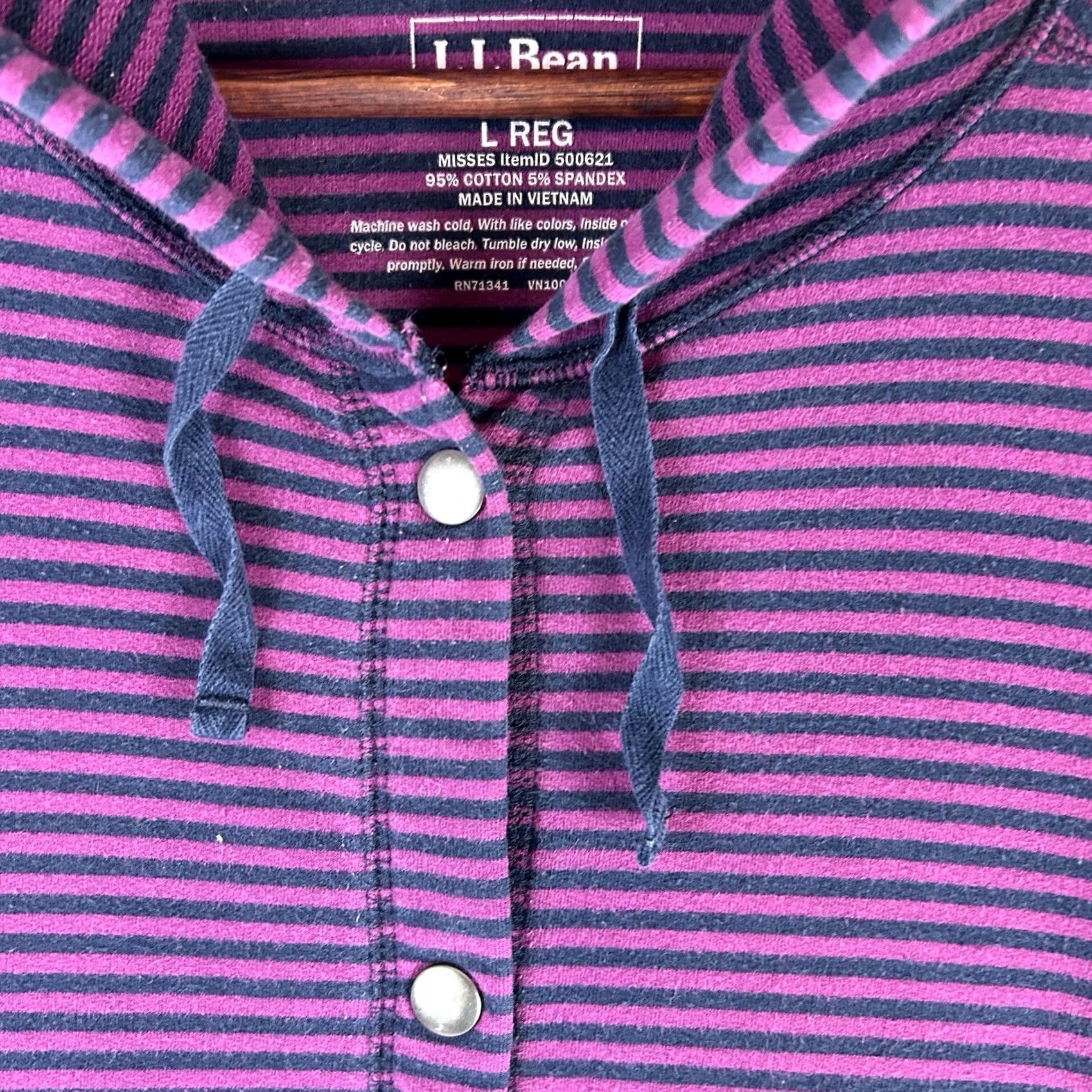 Vintage VINTAGE LL Bean Womens Jacket Hooded Striped Full Snap Front Purple Navy L Regular Size Large Womens Size L / US 10 / IT 46 - 5 Thumbnail