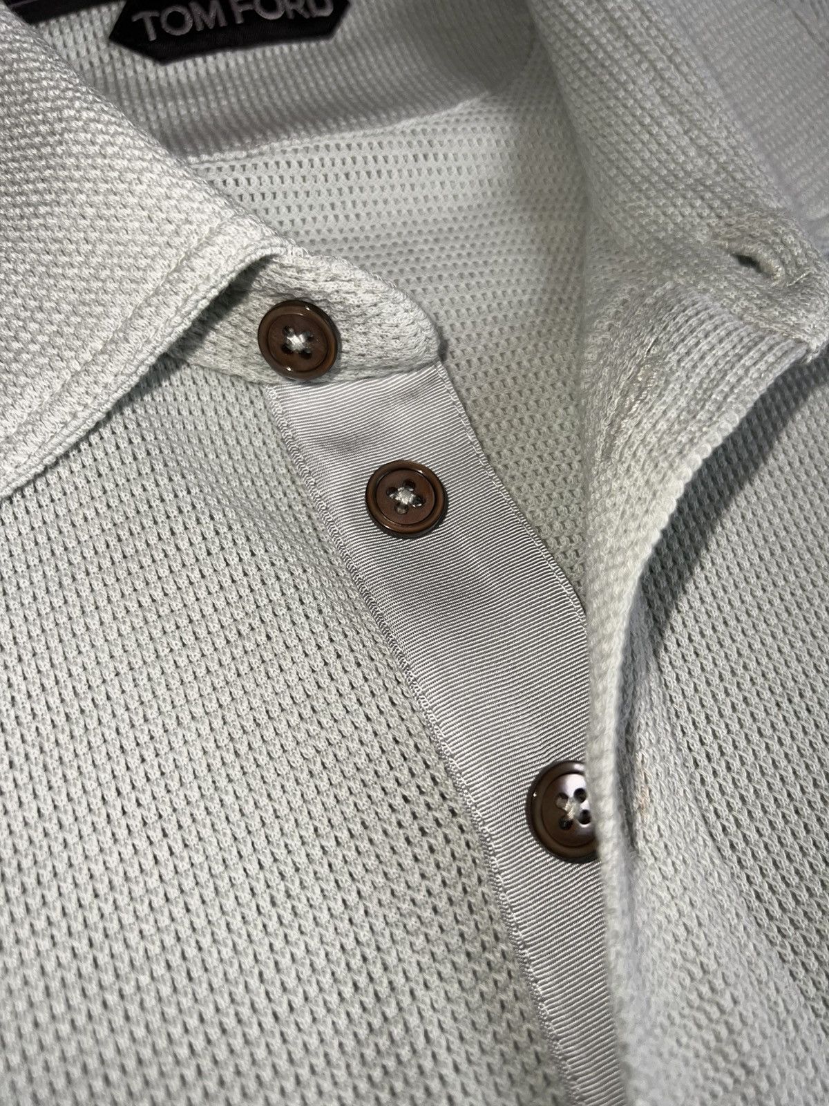 48 Tom Ford Polo Shirt light grey knit breath texture button