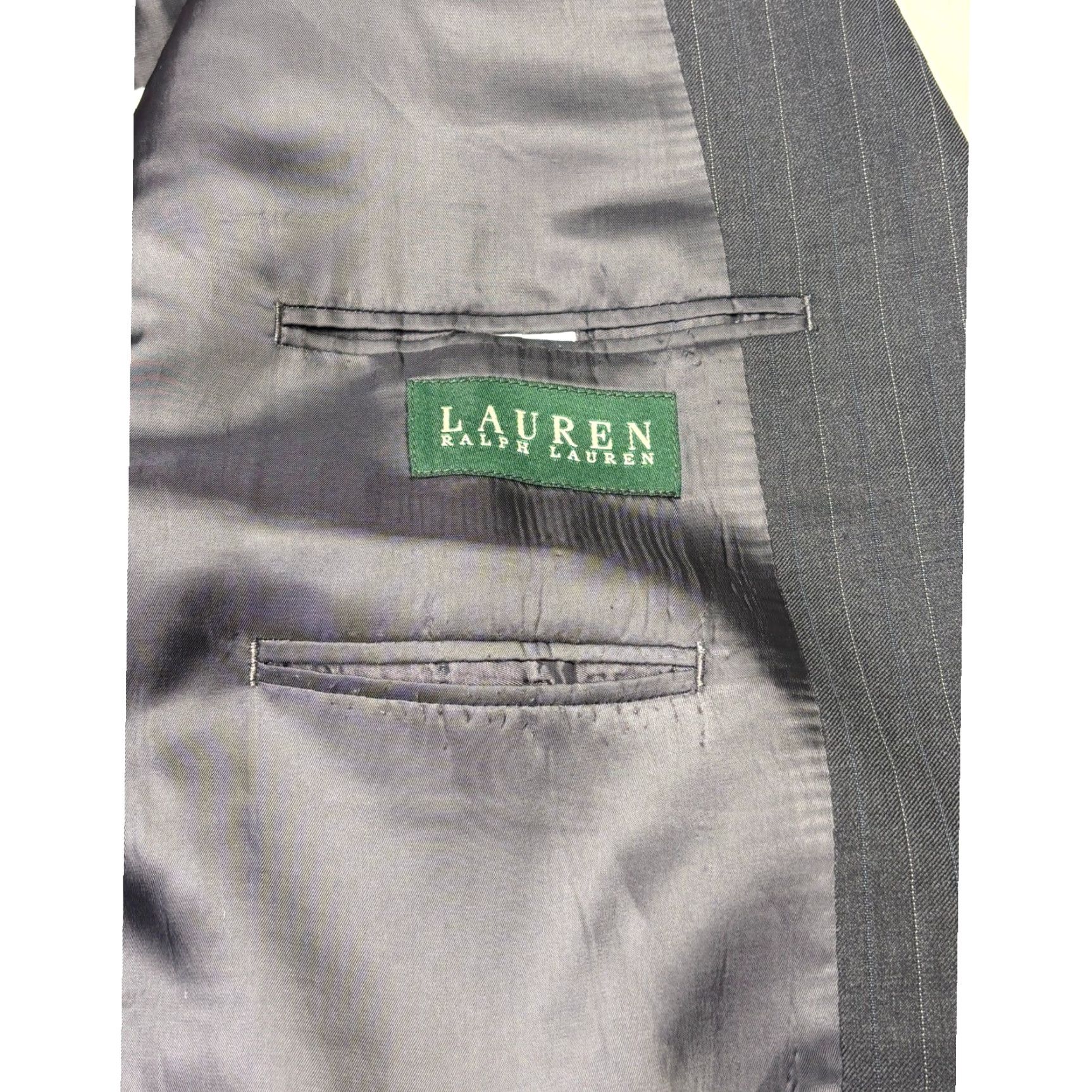 Ralph Lauren Lauren Ralph Lauren Mens 42R Wool Pinstripe Suit Jacket Blazer Charcoal Grey Size 42R - 7 Thumbnail