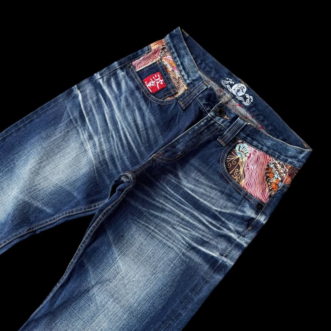 Japanese Brand RARE Namitatsu Redline Denim Ankle Cut-"Dokuro" Skull Tattoo Size US 30 / EU 46 - 6 Thumbnail