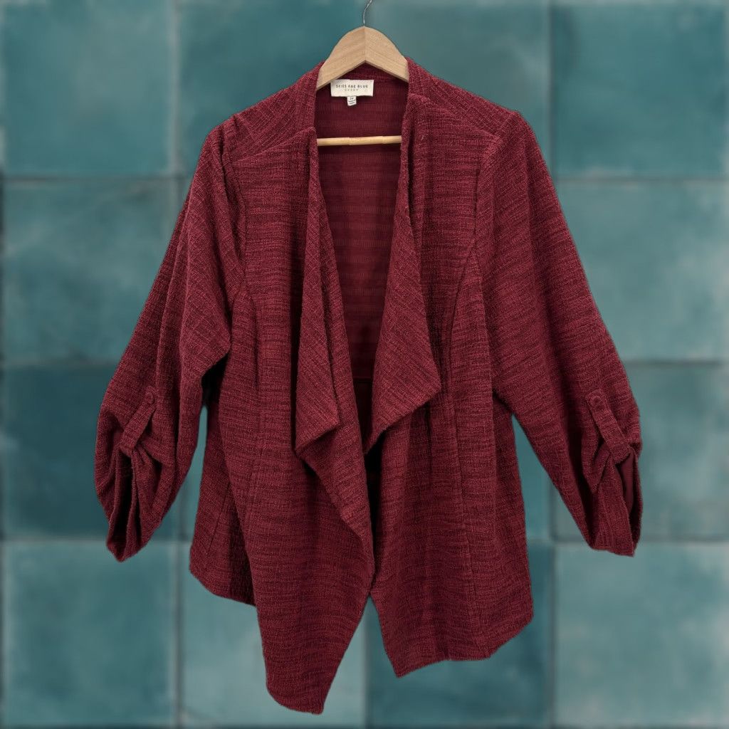 Vintage Skies Are Blue Cardigan Sweater Womens Red 2X Open Front Knit 3/4 Sleeve Plus Size XXL / US 16-18 / IT 52-54 - 1 Thumbnail