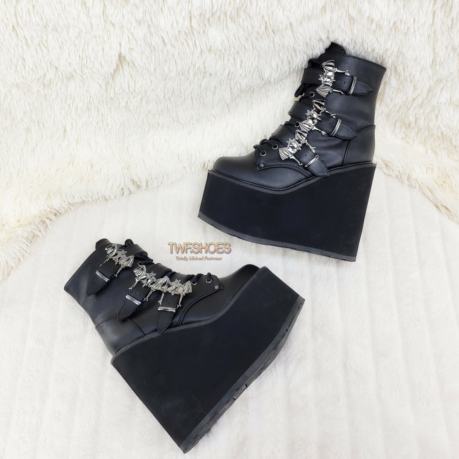 Demonia Cult DEMONIA Swing 103 Bat Buckle Ankle Boots 5.5" Platform Goth Size US 11 / IT 41 - 2 Thumbnail
