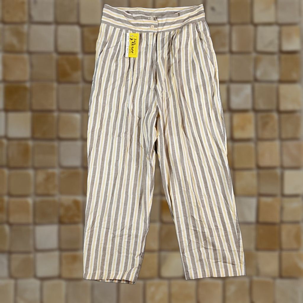 Vintage VINTAGE Just Class Capri Pants Women Capris 90s Striped Yellow Size 9 Capri Pants Bohemian Retro 90s Womens Size 30" / US 8 / IT 44 - 1 Thumbnail
