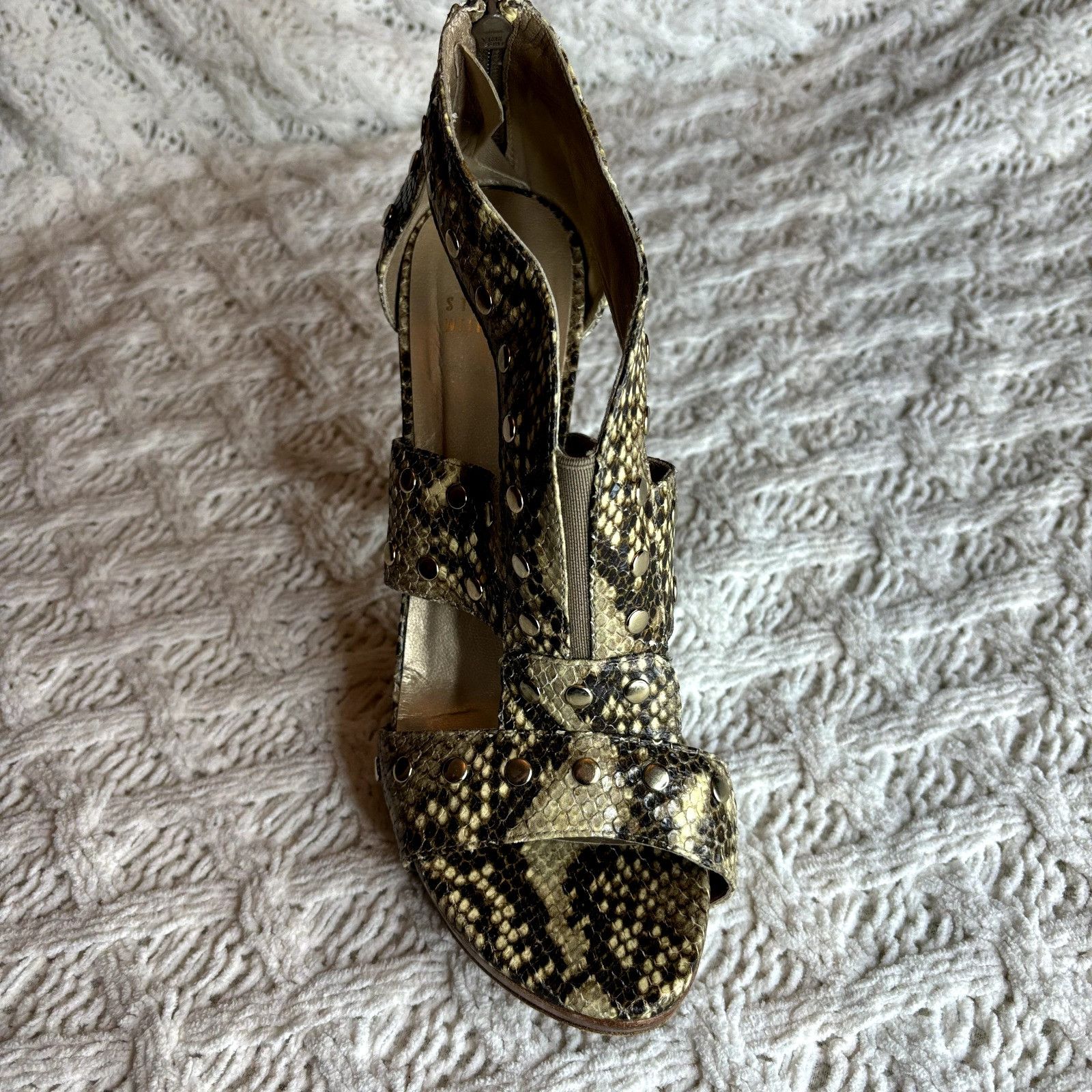Stuart Weitzman Stuart Weitzman Snake Print Leather Platform Studded Zip-Cag Size US 8.5 / IT 38.5 - 12 Thumbnail