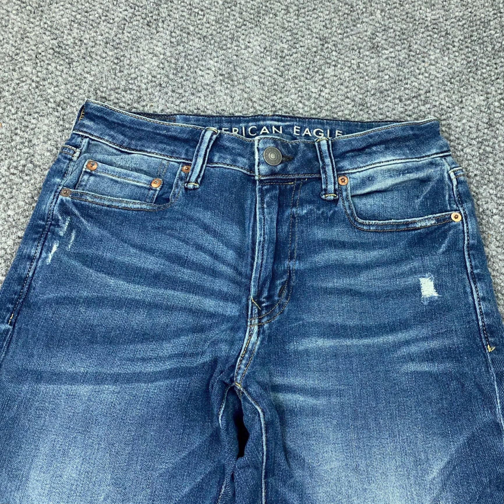 American Eagle Outfitters American Eagle Jeans 30x32 Straight Blue Next Level AirFlex Distressed Mens Size US 30 / EU 46 - 3 Thumbnail