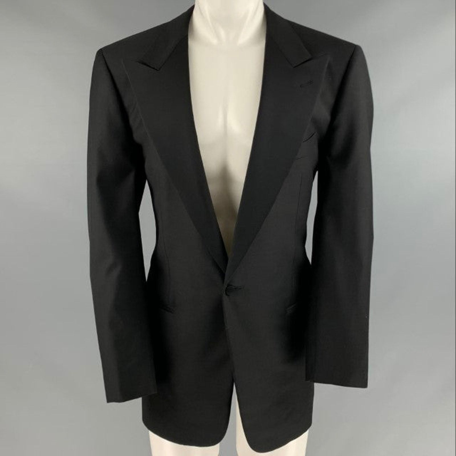 Ermenegildo Zegna ERMENEGILDO ZEGNA Size 40 Black Wool Peak Lapel Sport Coat Size 40R - 1 Thumbnail