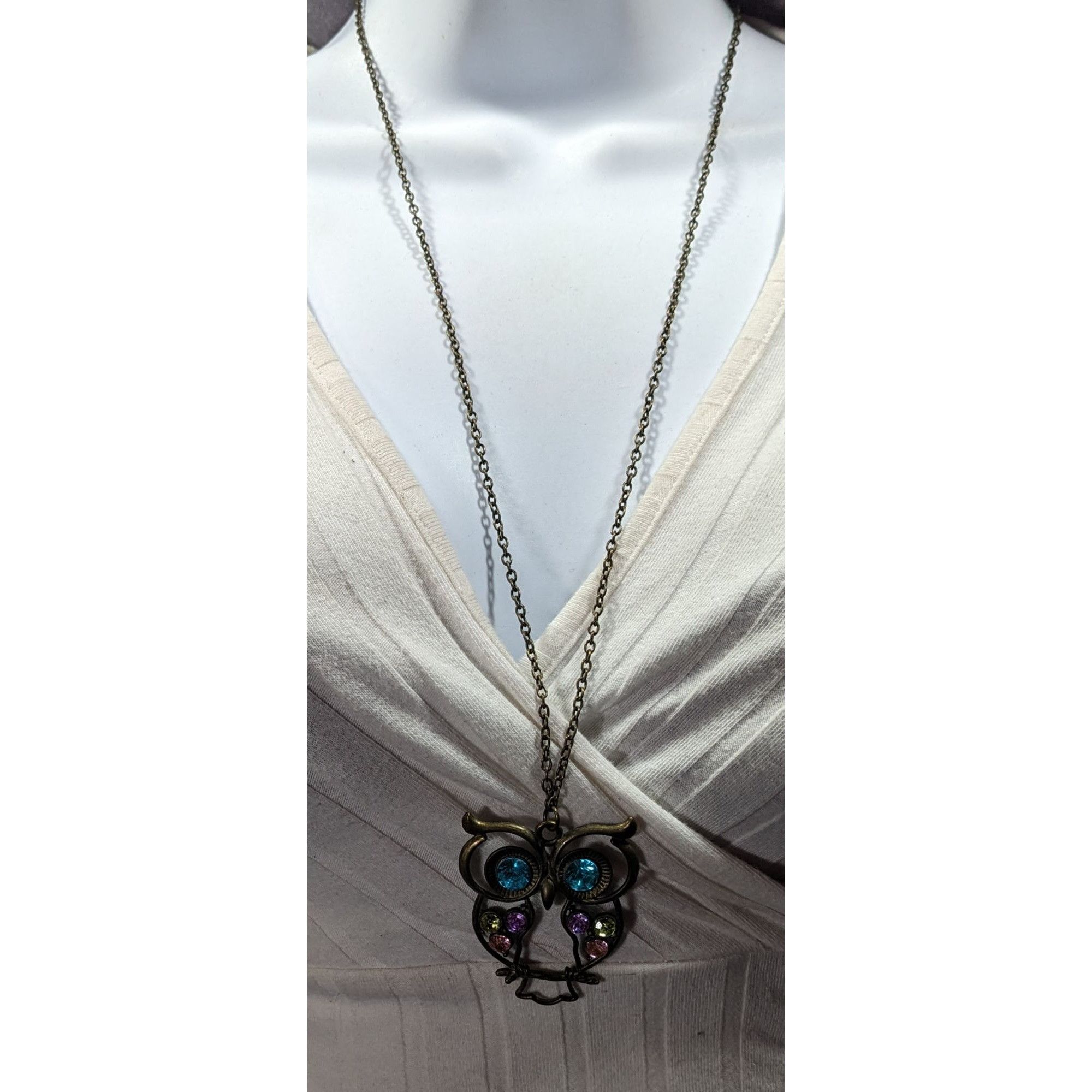 Other Whimsical Owl Themed Rainbow Gemmed Antiqued Gold Tone Penda Size ONE SIZE - 6 Thumbnail