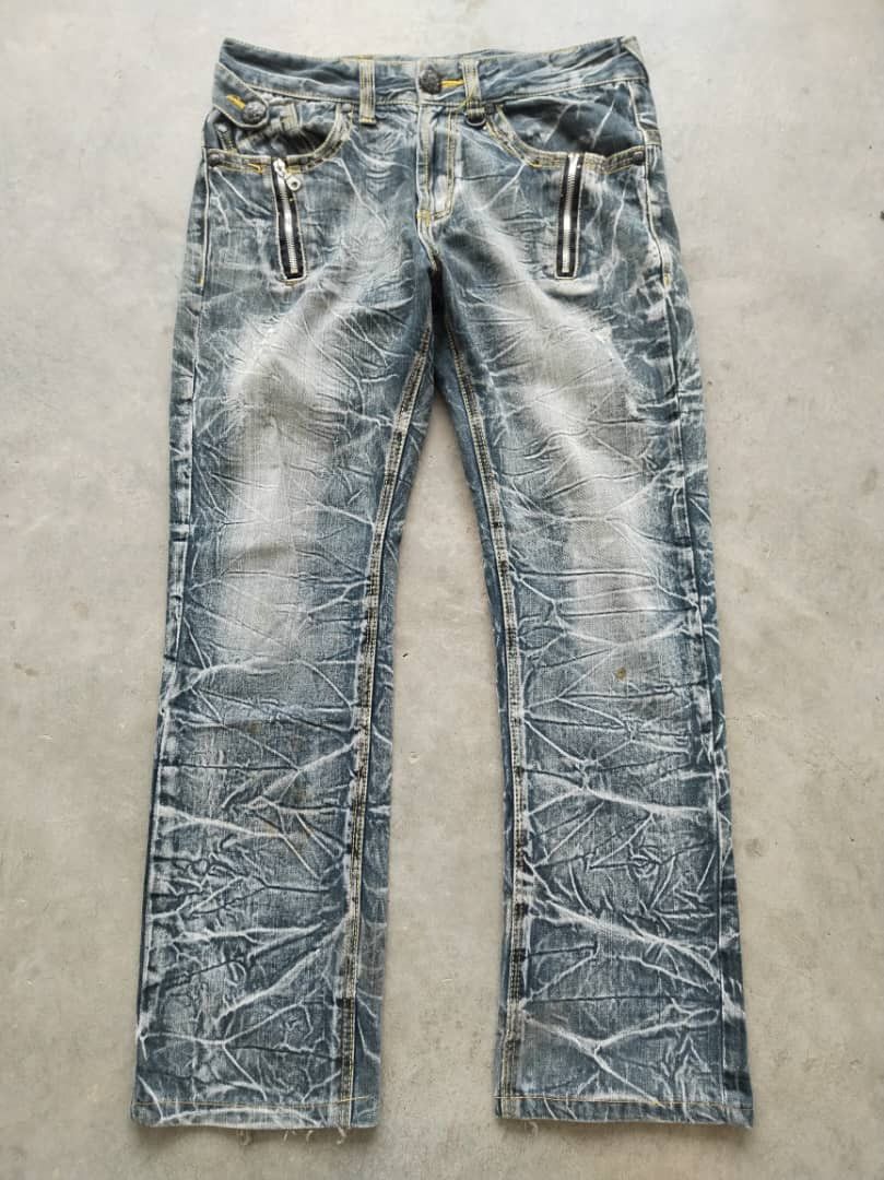 image of Distressed Denim x Hysteric Glamour Best Offerjapanese Distressed Skull Blow By Blue Pants (Size 32