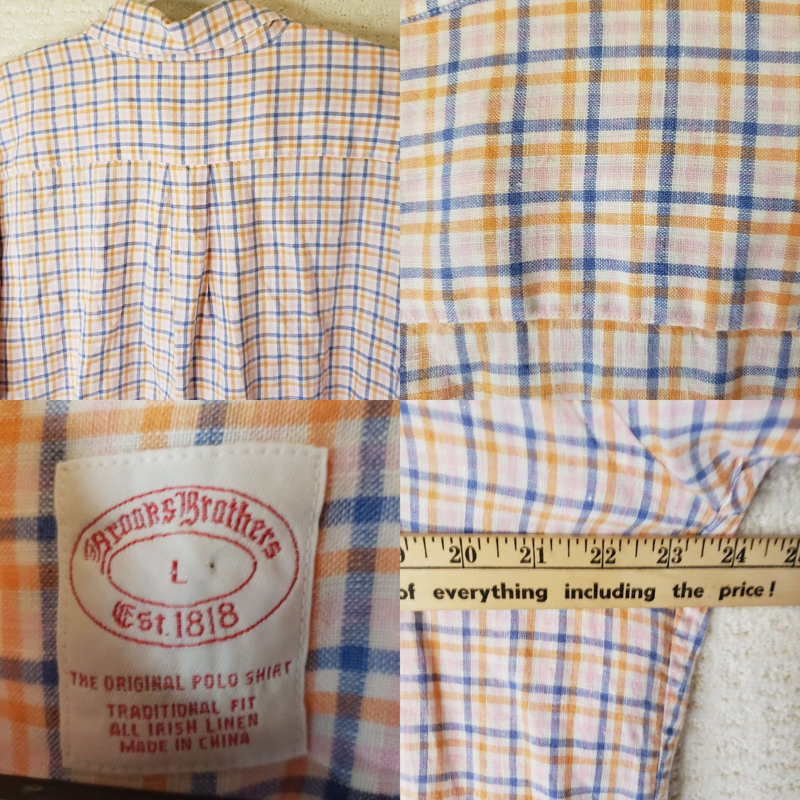 Brooks Brothers Brooks Brothers Linen Button-Up Shirt Men's L Plaid Multicolor Blue Orange Pink Pocket Short Sleeve Regular Fit Classic Casual Size US L / EU 52-54 / 3 - 8 Thumbnail