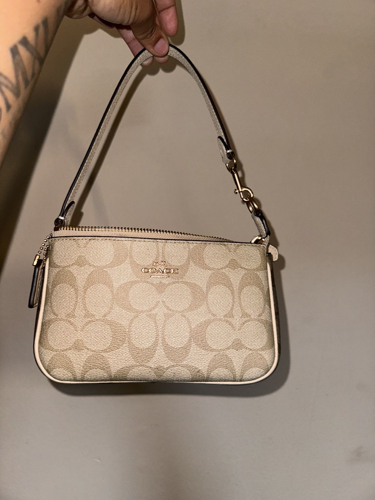 image of Coach Nolita 19 In Blocked Signature Canvas in Brown Tan, Women's
