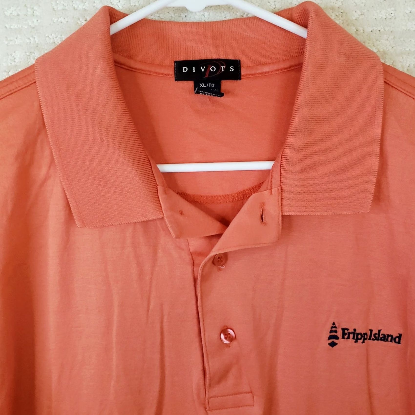 Vintage Divots Polo Shirt Orange Fripp Island Logo Golf 2XL Embroidered Cotton Shirt Mens Slim? Size US XXL / EU 58 / 5 - 4 Thumbnail