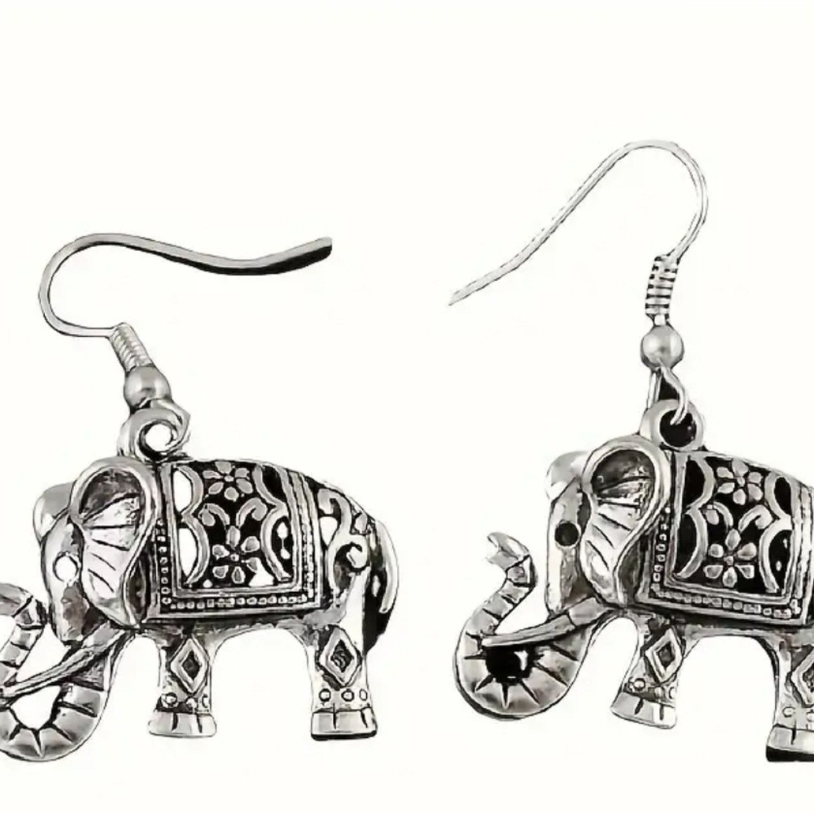 Other Intricate Silver Elephant Earrings - Animal Statement Boho Size ONE SIZE - 5 Thumbnail