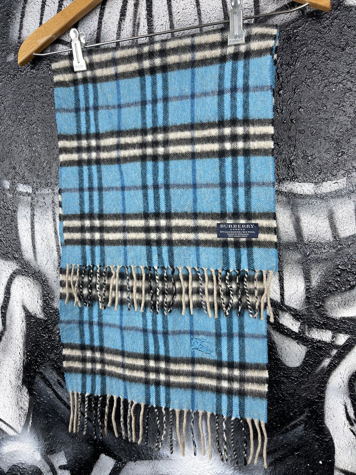 Burberry Burberry London Cashmere And Wool Blue Checkered Scarf Size ONE SIZE - 2 Thumbnail
