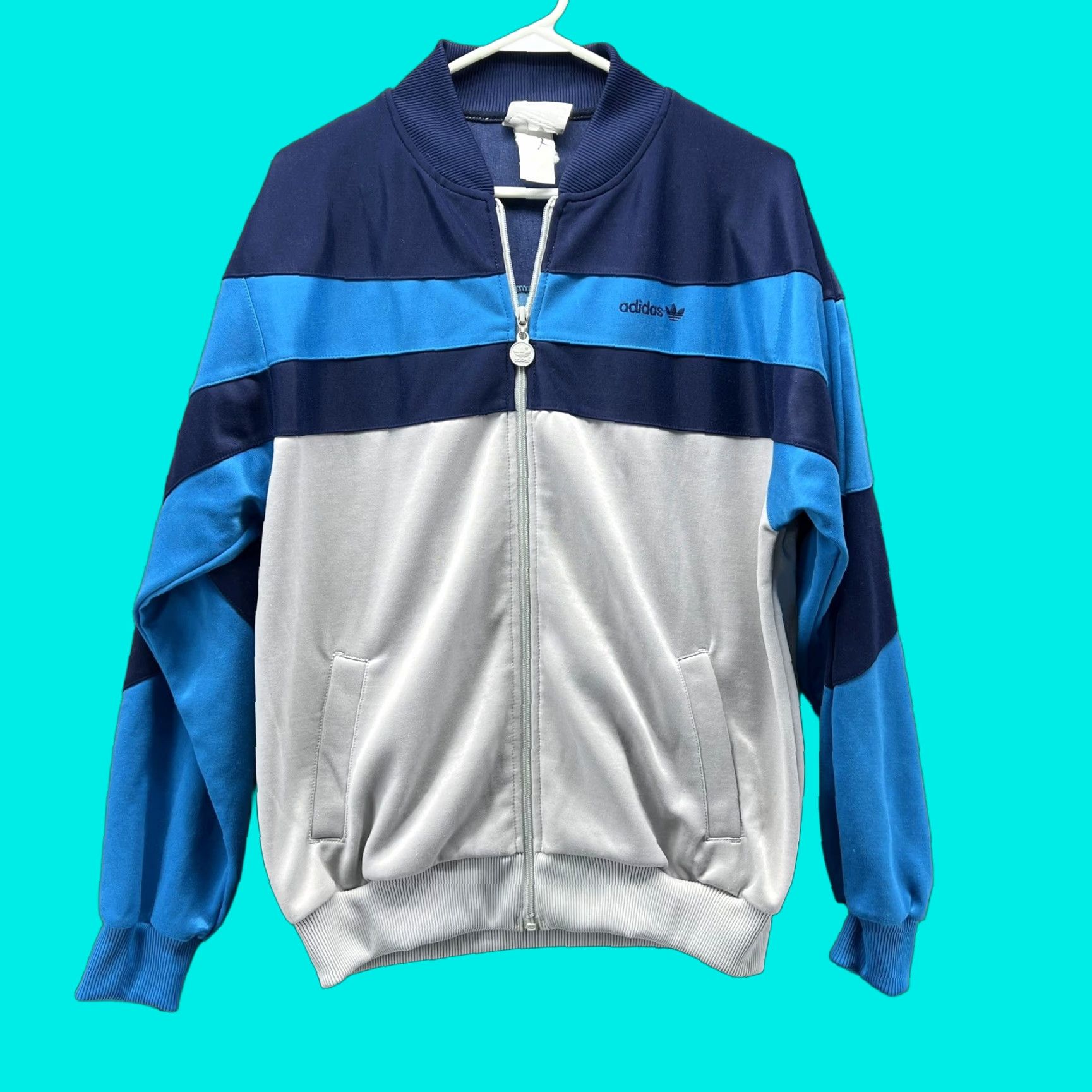 Adidas VINTAGE Adidas Track Jacket Mens Large Blue Gray Trefoil 