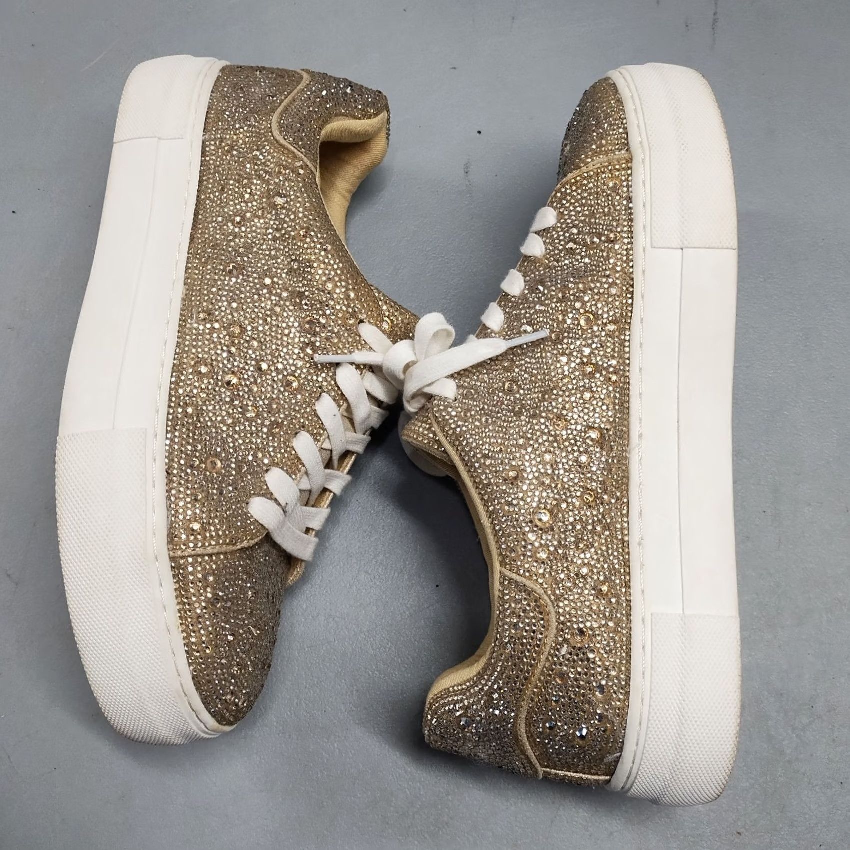 Betsey Johnson Betsey Johnson Sidny Platform Sneakers Womens Size 9.5M Gold White Rhinestone - Pre-owned Shoes Size US 10 / IT 40 - 3 Thumbnail