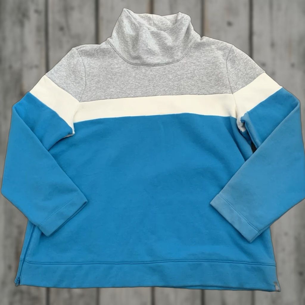 Talbots T By Talbots Sweatshirt Womens XL Gray Blue Cowl Neck Pullover Cozy Side Zips Colorblock Size XL / US 12-14 / IT 48-50 - 1 Thumbnail