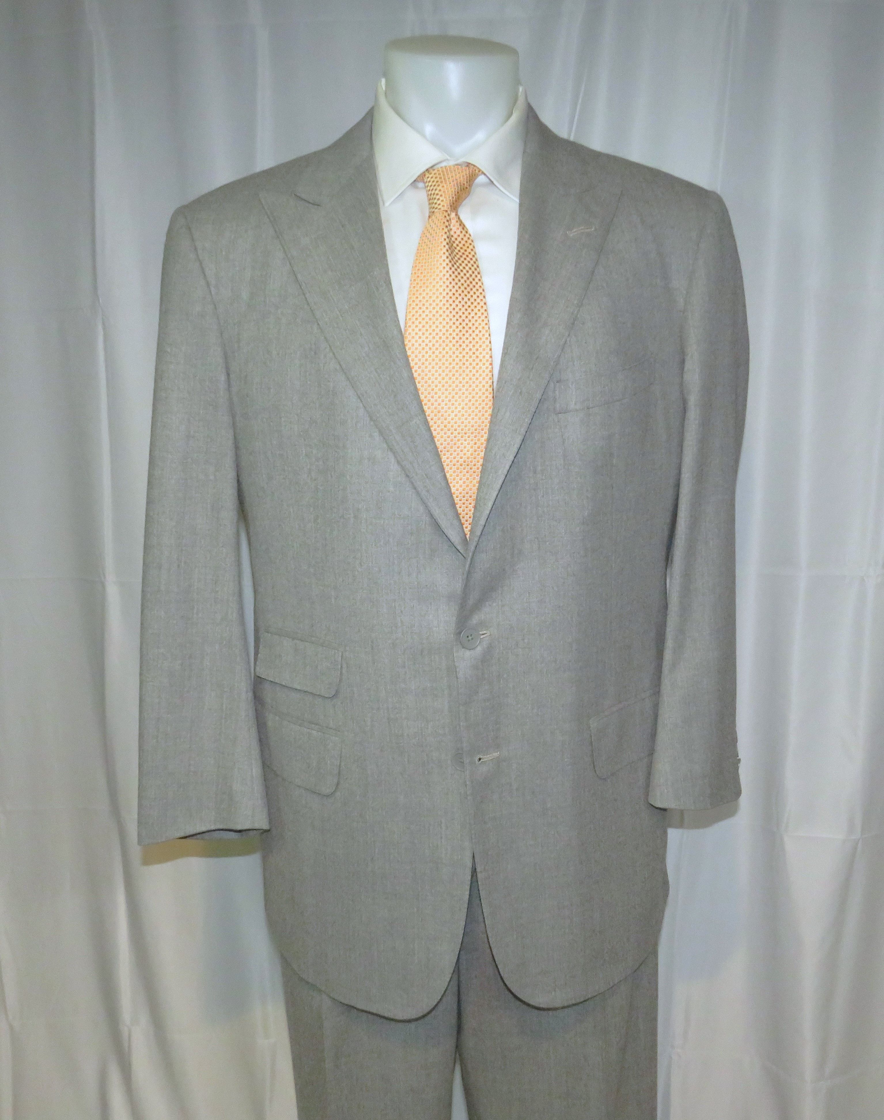 Alan Flusser Pale Gray Solid Flannel Two Button Suit 40L Size 40L - 9 Thumbnail
