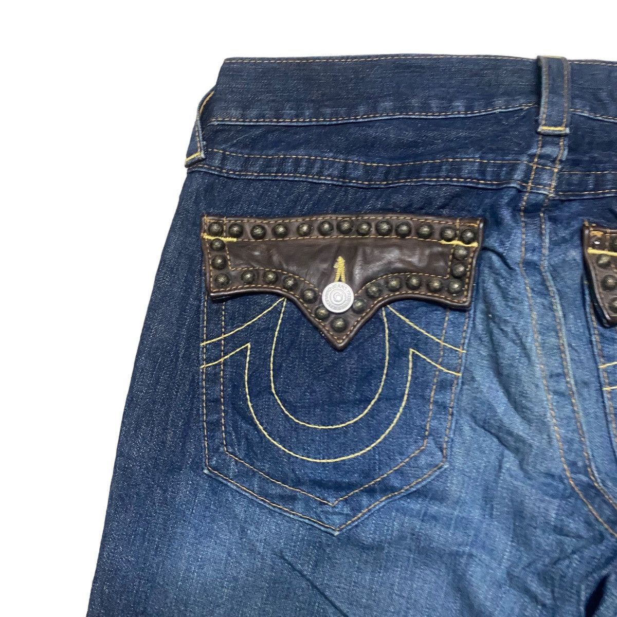 True Religion Vintage True Religion Joey Leather Flap Denim Flare Jeans Size US 31 - 10 Thumbnail