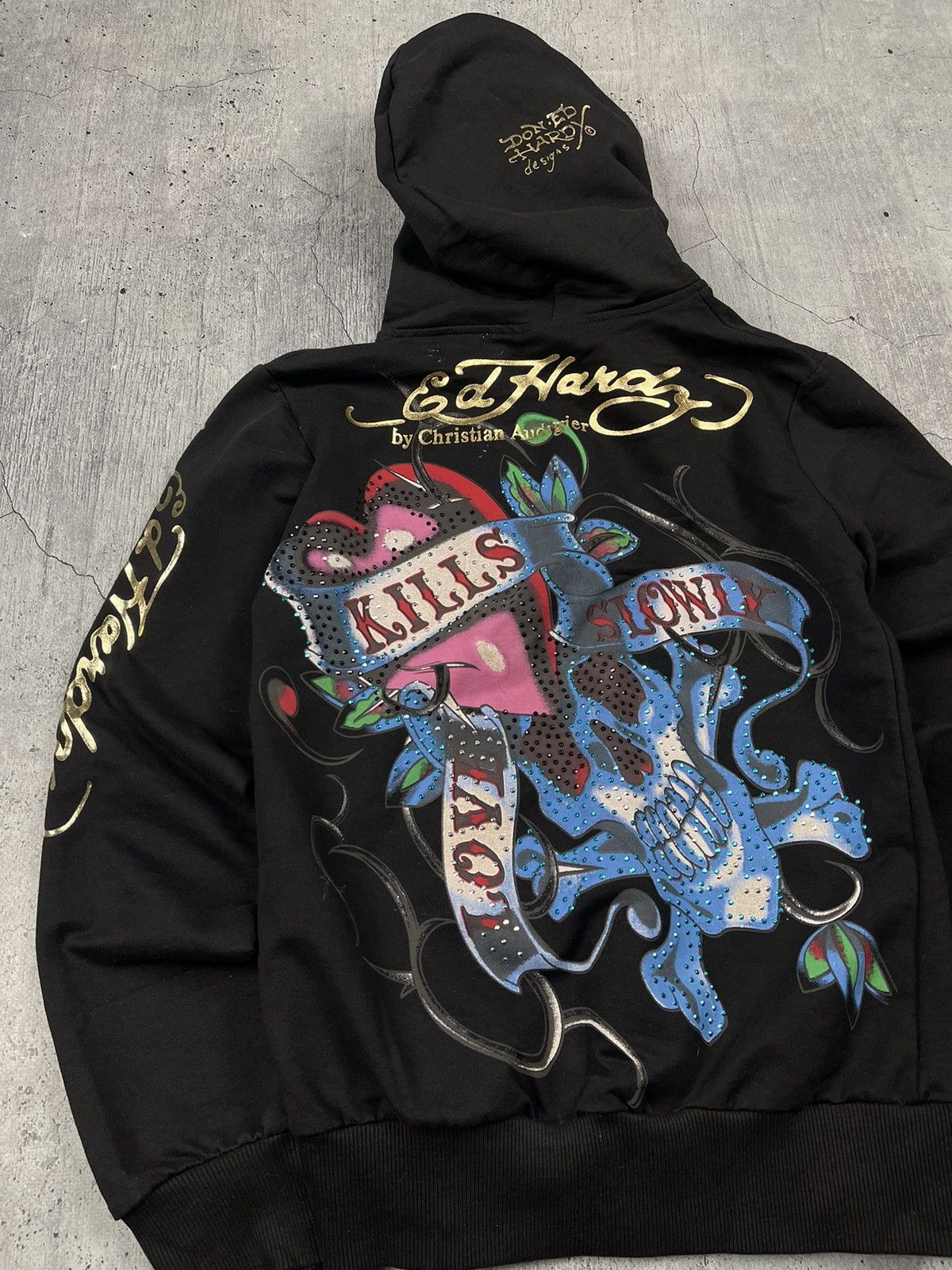 Ed Hardy × Vintage Vintage Ed Hardy Love Kills Slowly Hoodie Jacket Rare Skull Size S / US 4 / IT 40 - 5 Thumbnail