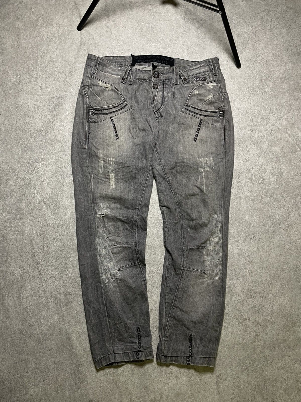 If Six Was Nine RNT23 Skull Destroyed glam denim w/ twisted seams & raw edge Size US 36 / EU 52 - 14 Thumbnail