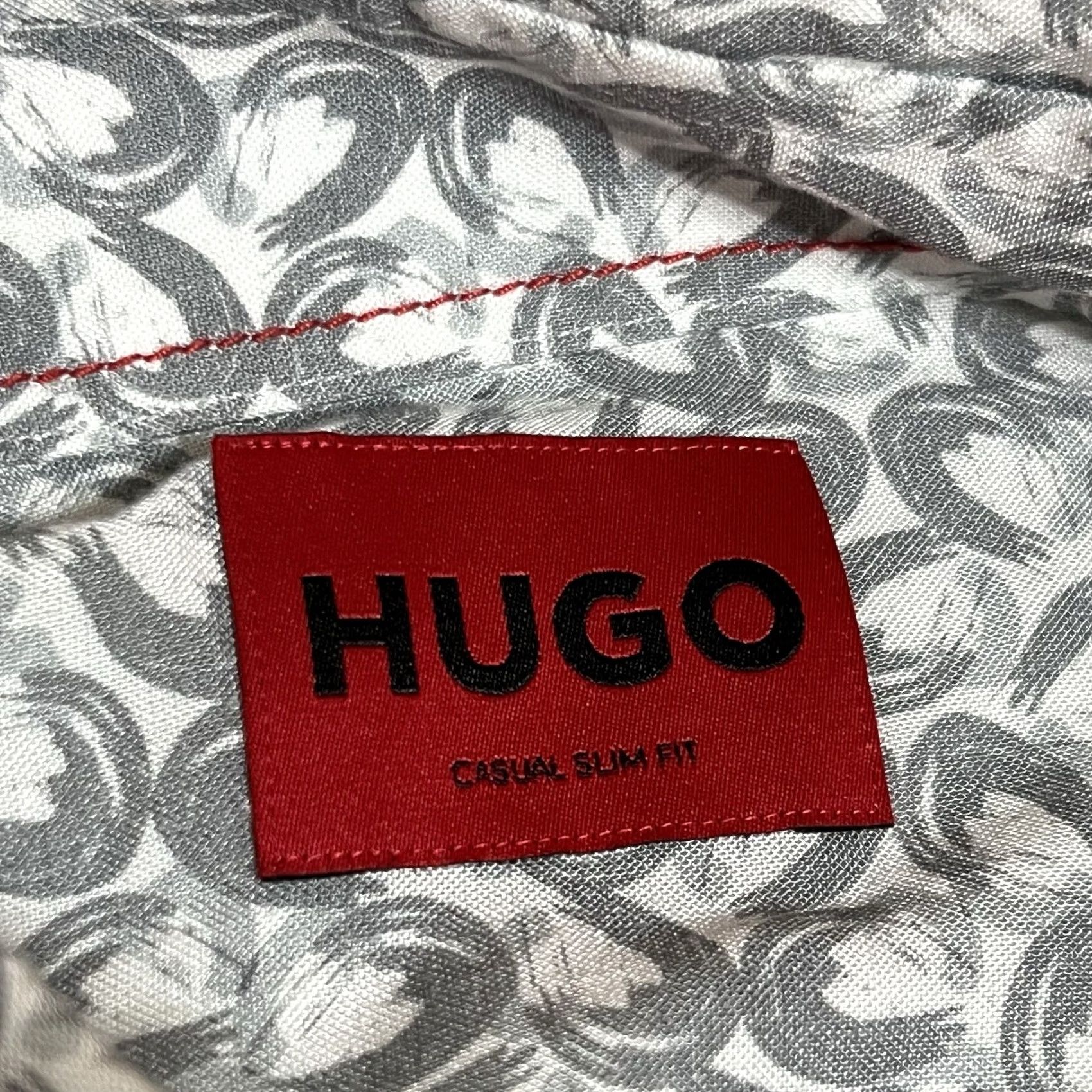 Hugo Boss HUGO BOSS Shirt Mens XL White Grey Ermo Slim Fit Button-Up Long Sleeve Geometric Pattern Multicolor Size US XL / EU 56 / 4 - 7 Thumbnail