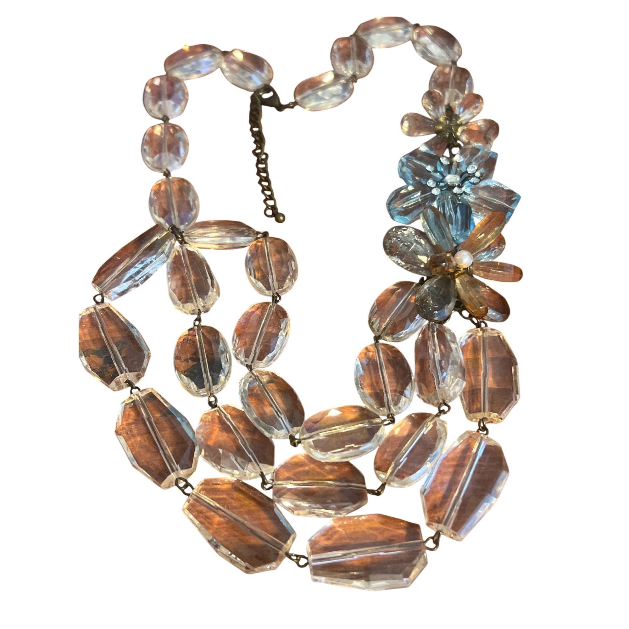 Other Vintage Clear & Blue Acrylic Beaded Necklace Flower Accents Size ONE SIZE - 1 Thumbnail