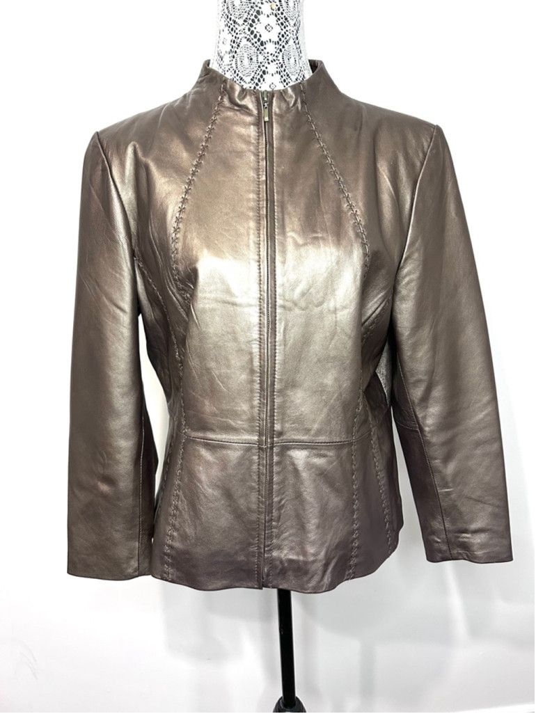 Coldwater Creek Leather Coldwater Creek Jacket, Size L, Gunmetal Size L / US 10 / IT 46 - 1 Thumbnail