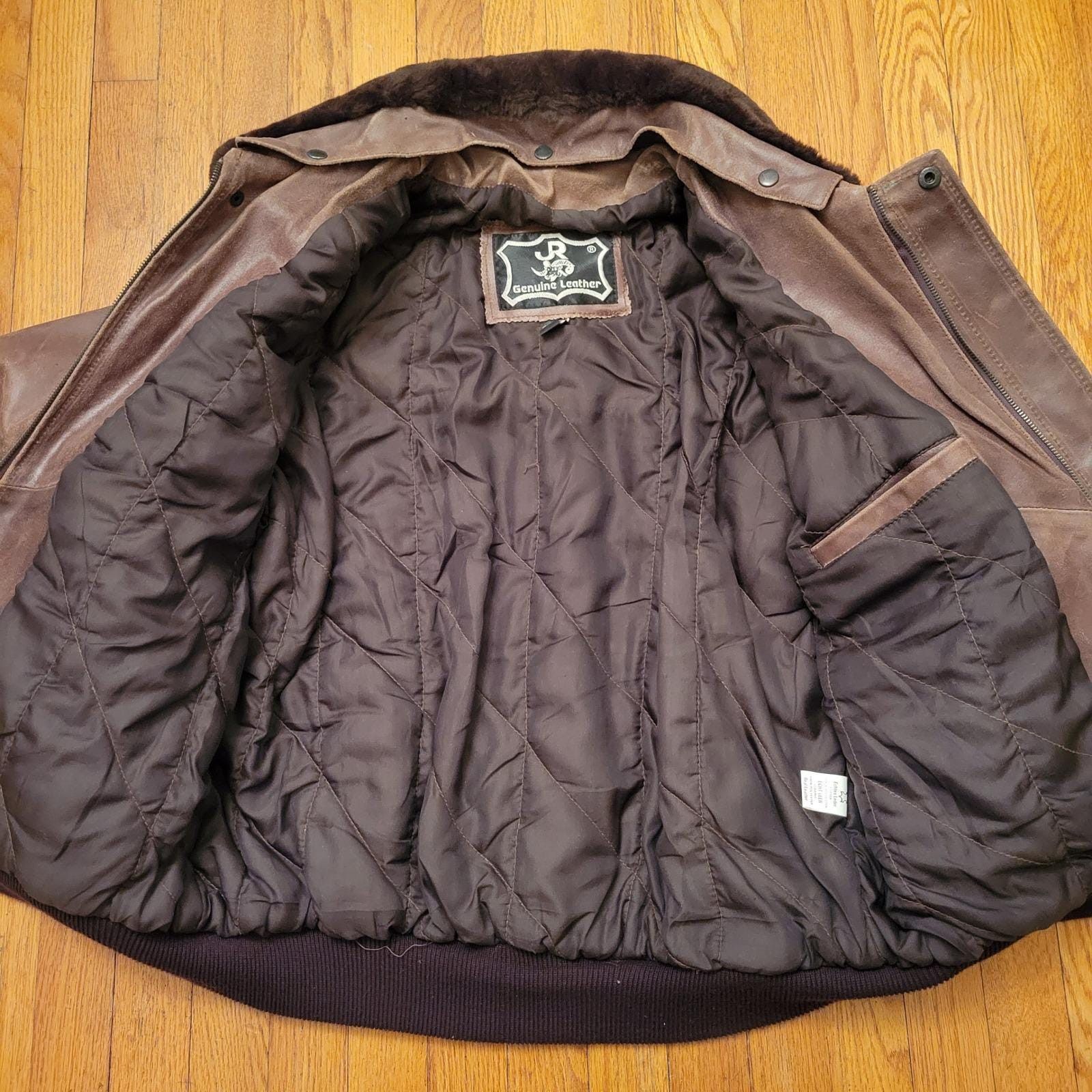 Vintage S Brown Leather Bomber Jacket Faux Fur Collar Aviator Flyboy Size US S / EU 44-46 / 1 - 3 Thumbnail