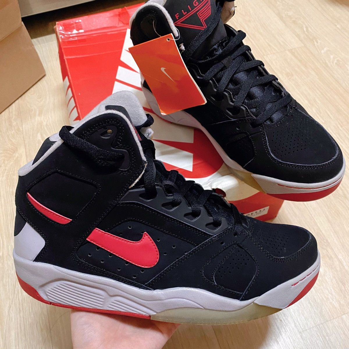 Nike [Size 10]2014 Nike Air Flight Lite High Black Red Grey Size US 10 / EU 43 - 7 Thumbnail