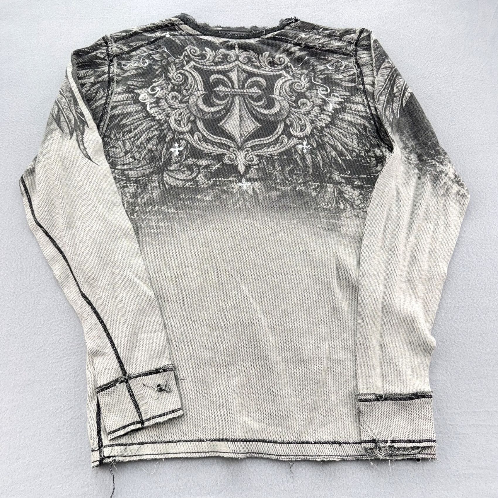 Affliction Affliction Shirt Mens Medium Gray Long Sleeve Distressed Graphic MMA Style Crew Neck Graphic Print Skull Cross Vintage: No Size US M / EU 48-50 / 2 - 5 Thumbnail