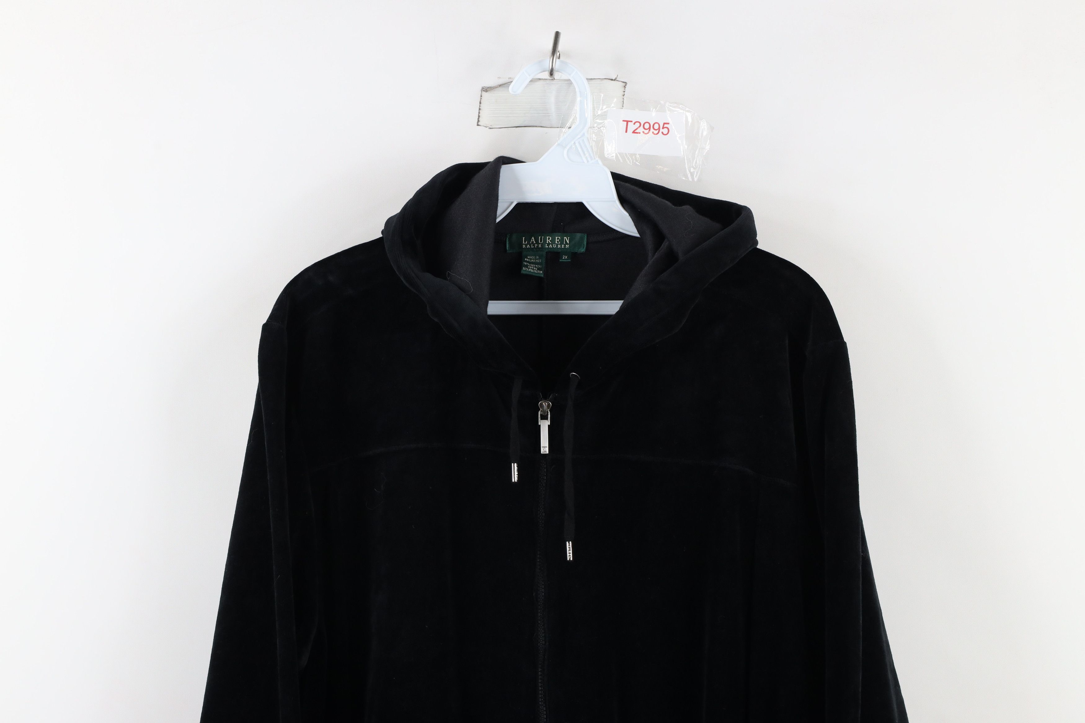 Ralph Lauren × Vintage Vintage 90s Ralph Lauren Full Zip Hoodie Sweatshirt Black Size XXL / US 16-18 / IT 52-54 - 2 Thumbnail
