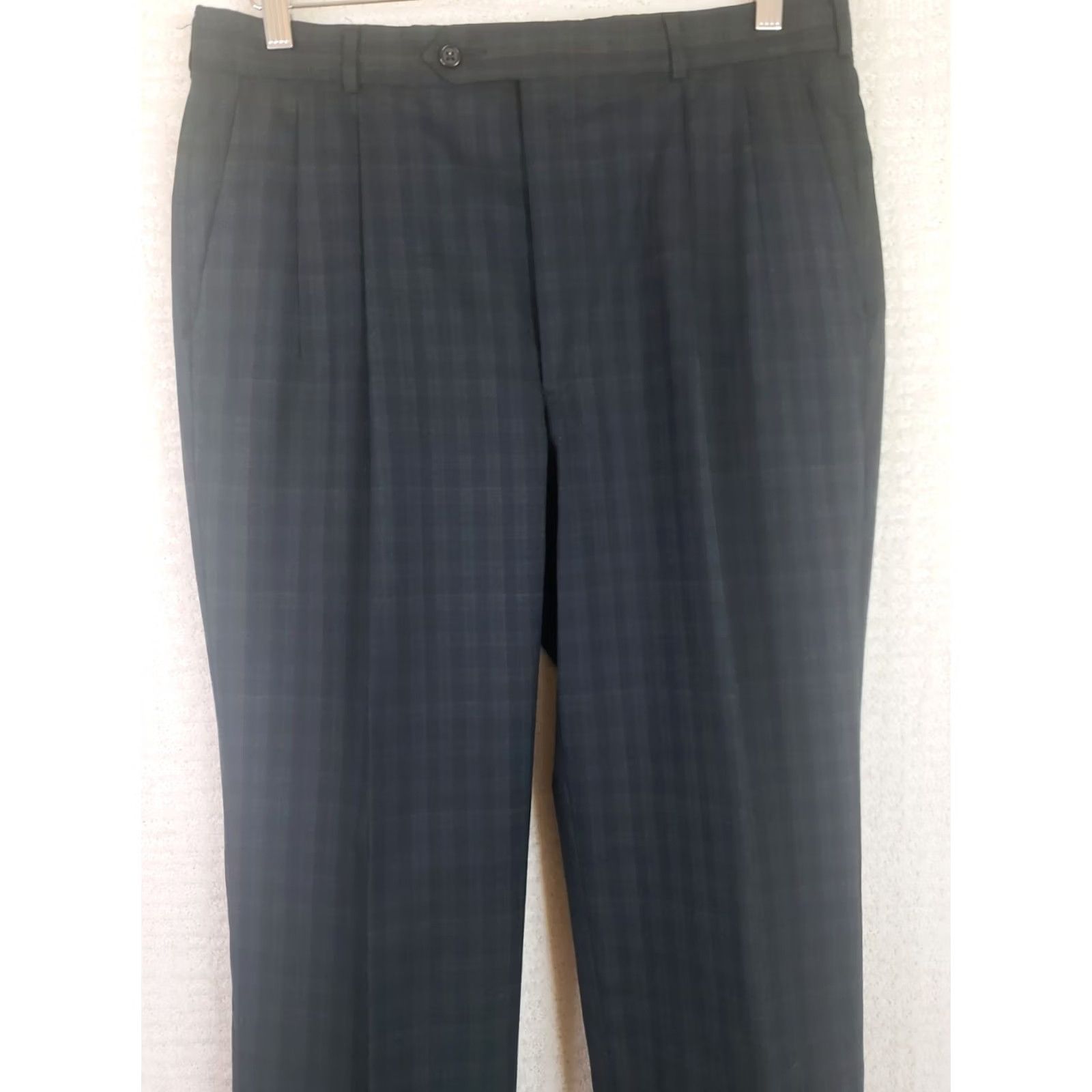 Vintage Mens Corbin Scottish Tartans Pants Green Blue Plaid Wool Casual Flat Front Straight Leg 32X27.5" Size US 32 / EU 48 - 2 Thumbnail