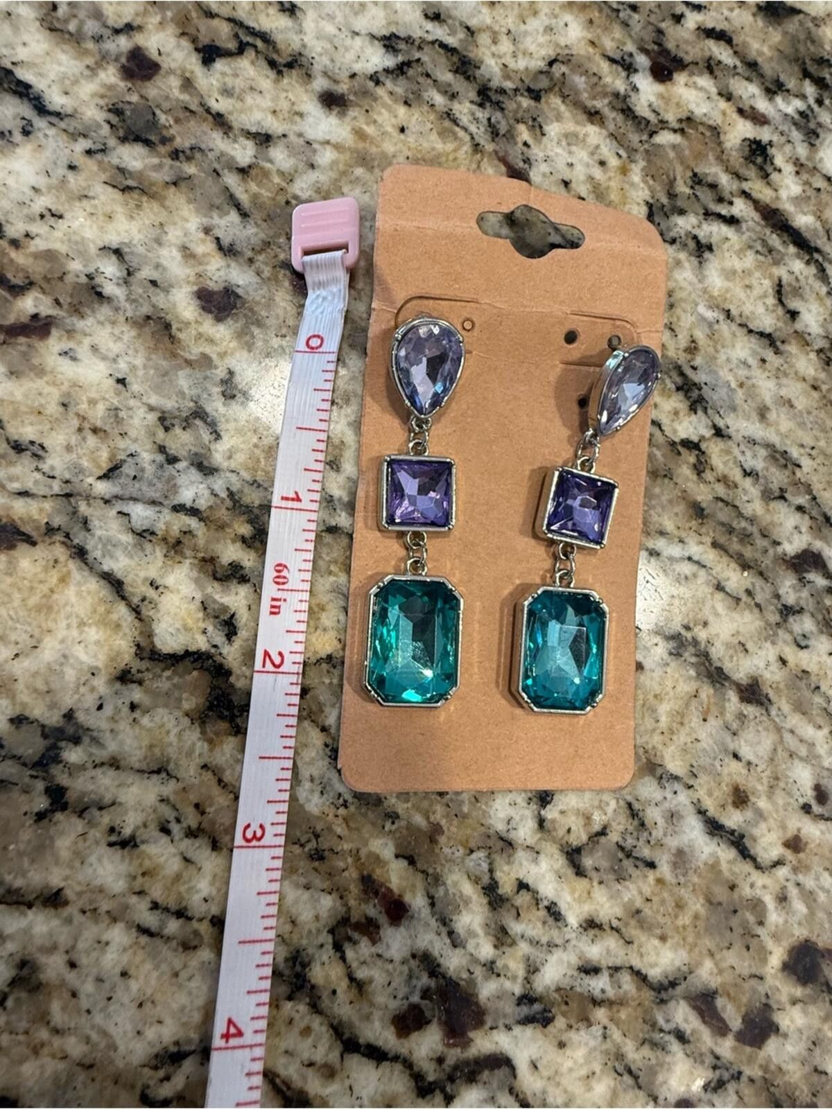 Other Formal gem dangle rhinestone earrings clear purple teal Size ONE SIZE - 4 Thumbnail
