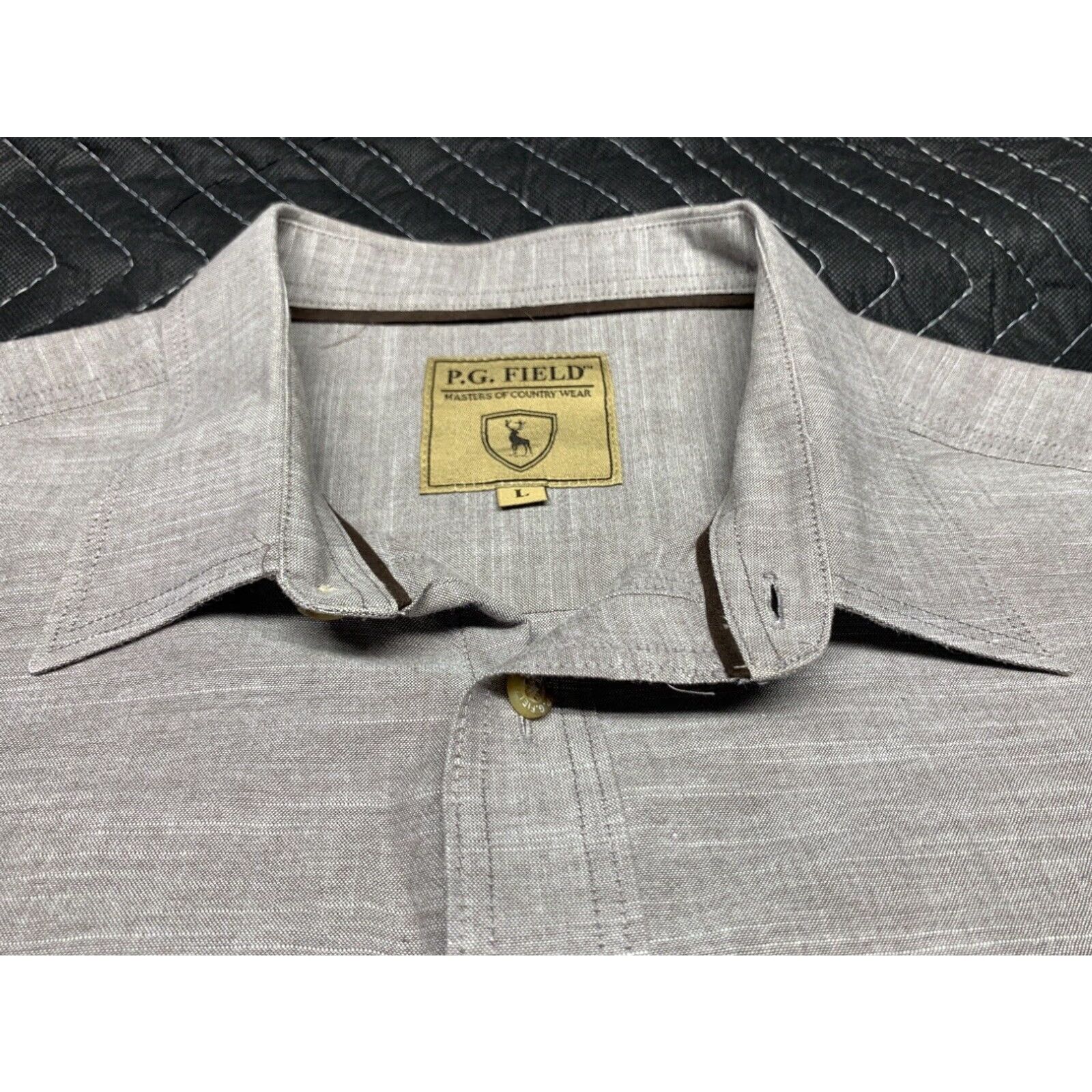 Vintage Masters Mens Short Sleeve Button Up Shirt Large Taupe Country Theme Size US L / EU 52-54 / 3 - 5 Thumbnail
