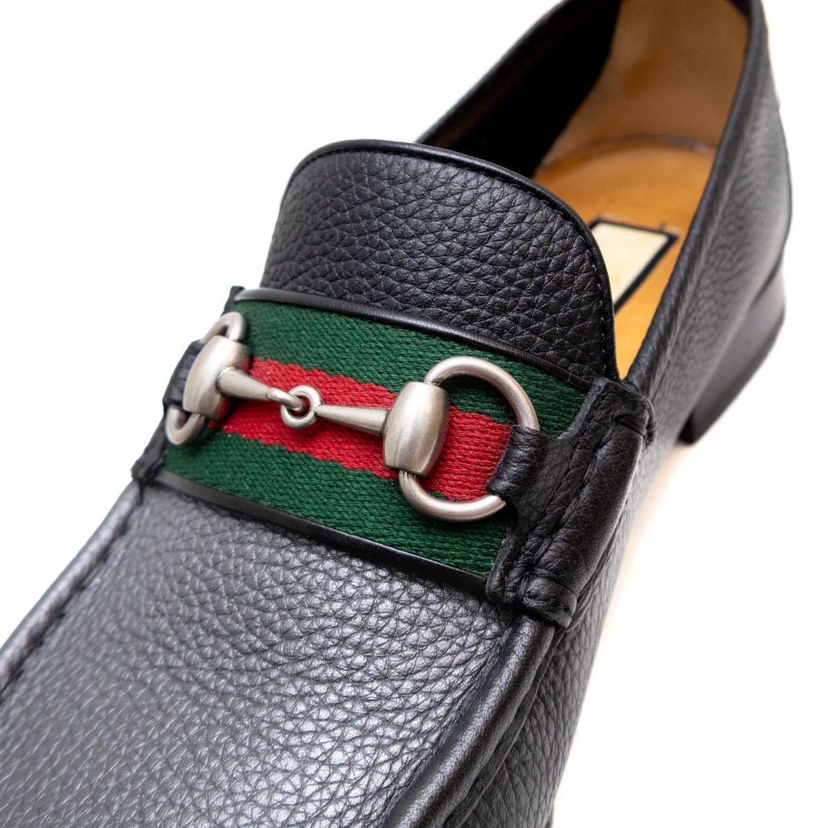 Designer × Gucci WEB Horse-bit Black Pebbled Leather Loafers Men’s Size 9.5us Size US 9.5 / EU 42-43 - 12 Thumbnail