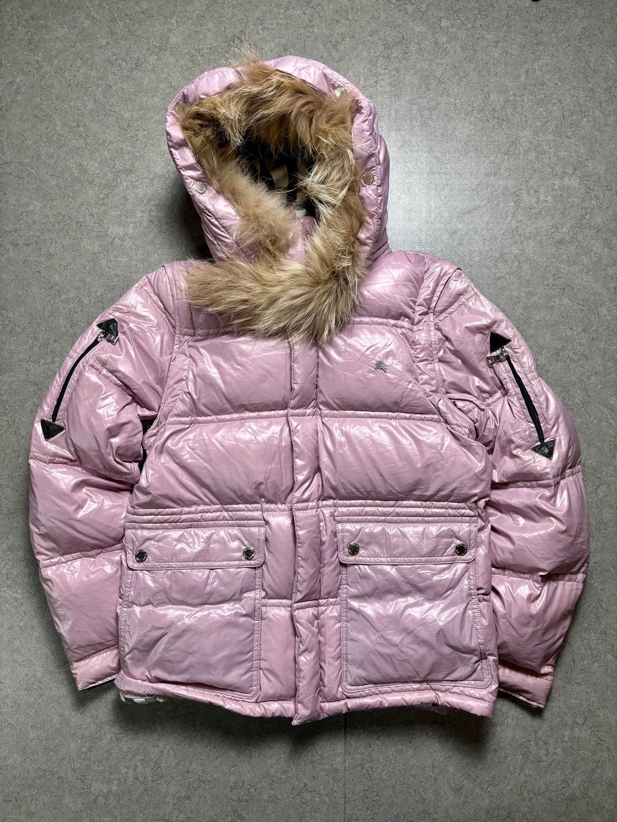 Burberry Burberry puffer fur jacket black label pink made in Japan