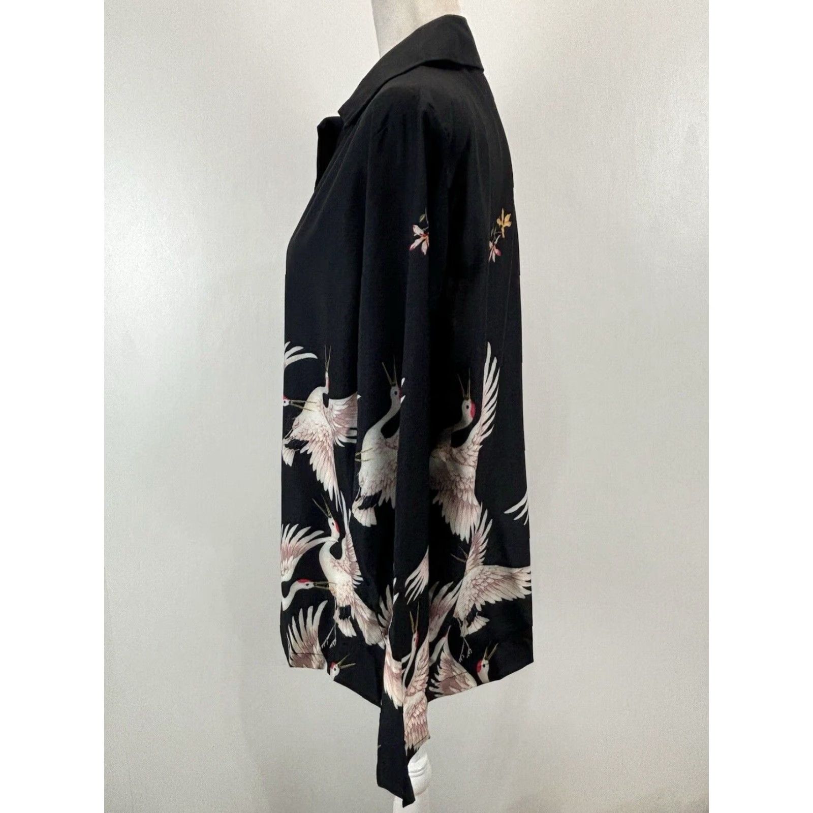 Gloverall Lai Meng Five Cats Crane Button Up Blouse Womens Large Black All Over Print Shirt Size L / US 10 / IT 46 - 2 Thumbnail