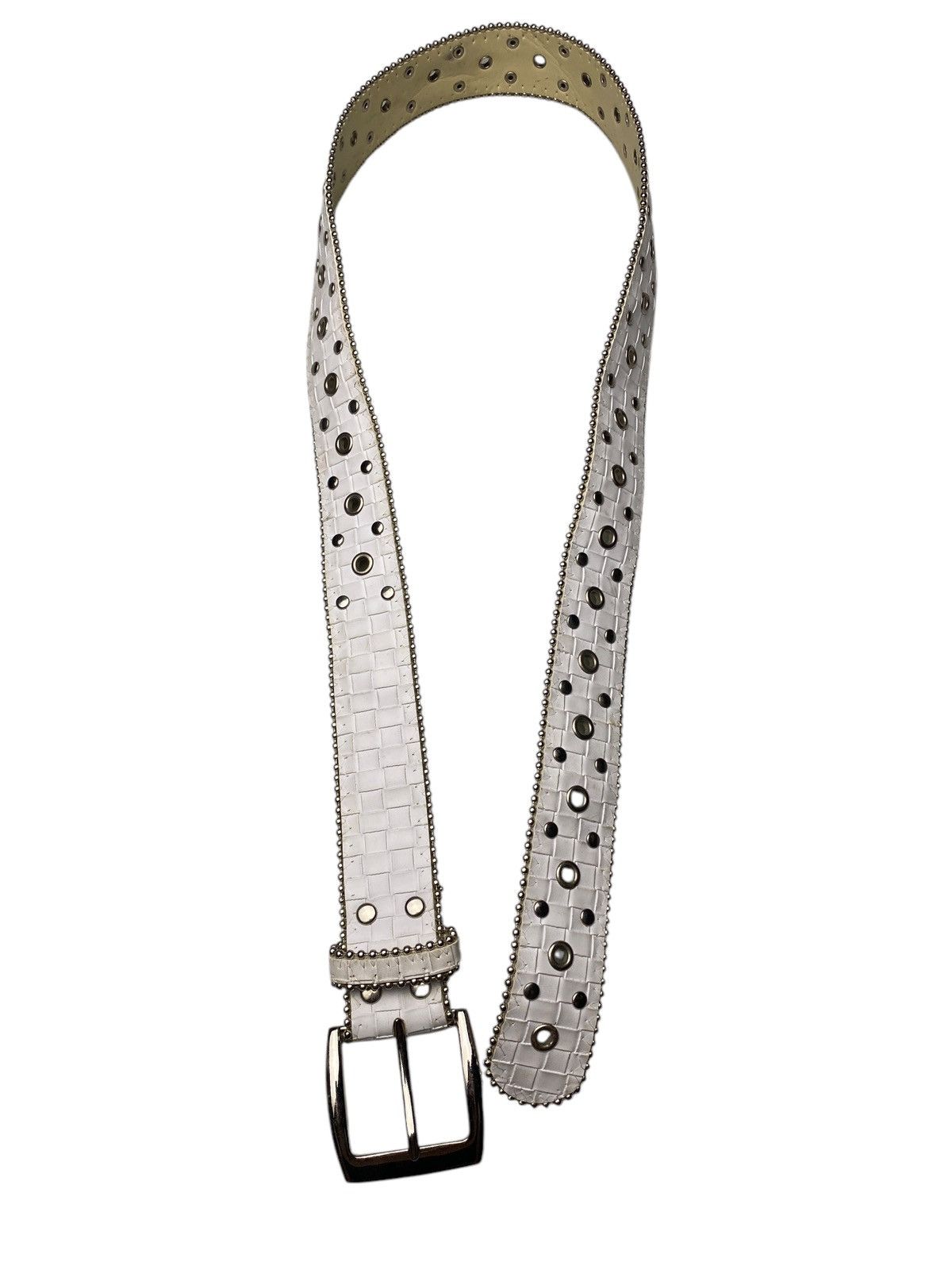 If Six Was Nine 2000's White Studded Ring Pattern Belt Size ONE SIZE - 1 Thumbnail