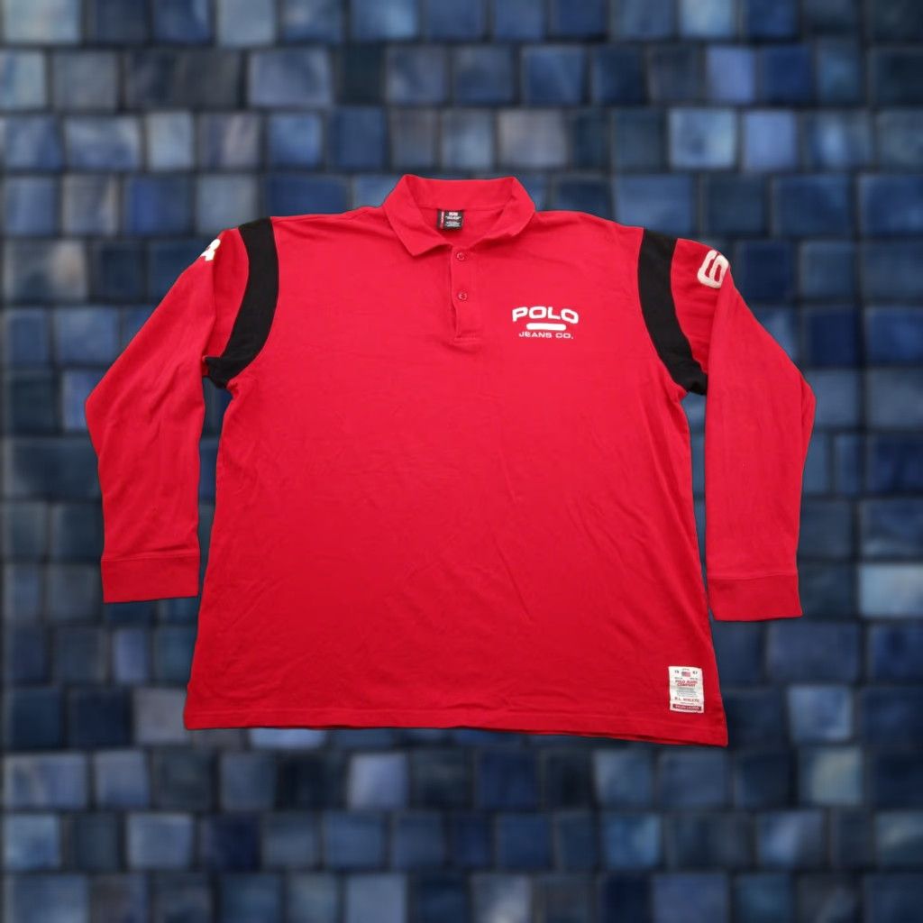 Polo Ralph Lauren VINTAGE Polo Jeans Co Ralph Lauren Rugby Shirt Mens XL Red Long Sleeve Rugby Shirt Red Size US XL / EU 56 / 4 - 1 Thumbnail