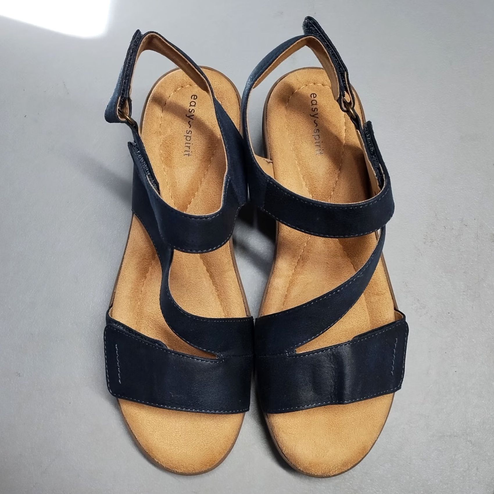 Vintage Easy Spirit Kimberly Wedge Sandals Womens US 10M Blue Brown Open Toe Hook & Loop - Comfort & Style Size US 10 / IT 40 - 6 Thumbnail
