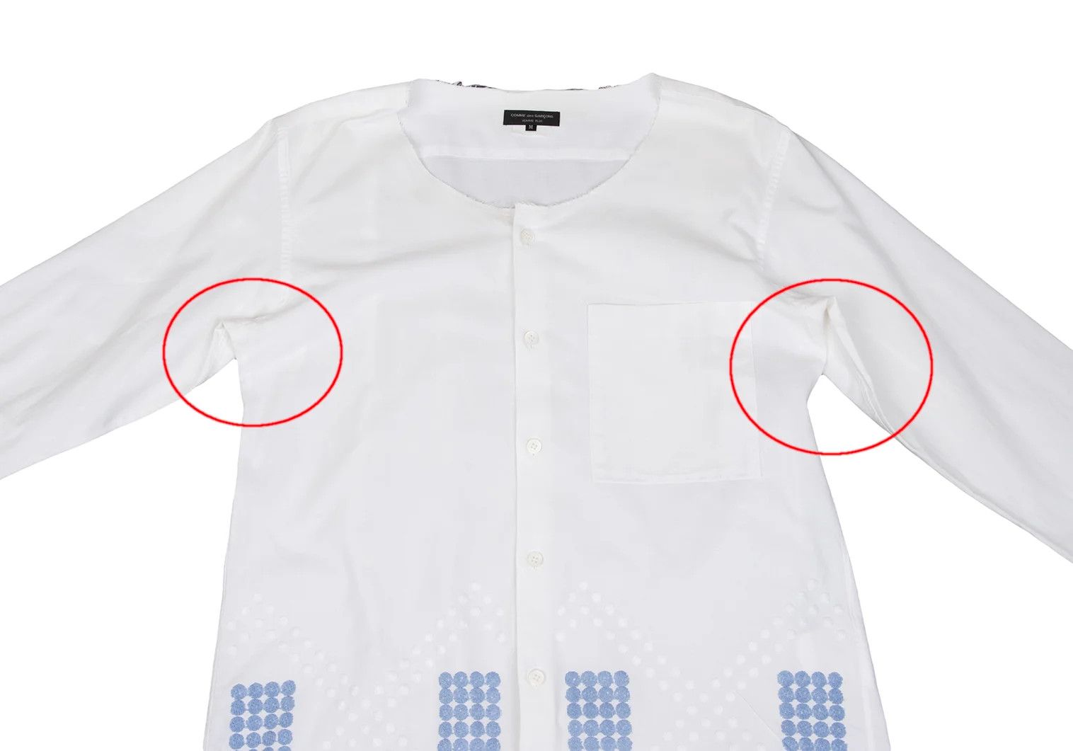 Comme des Garcons Homme Plus Dot Embroidered Long Sleeve No-Collar Shirt Off Blue M Size US M / EU 48-50 / 2 - 2 Thumbnail