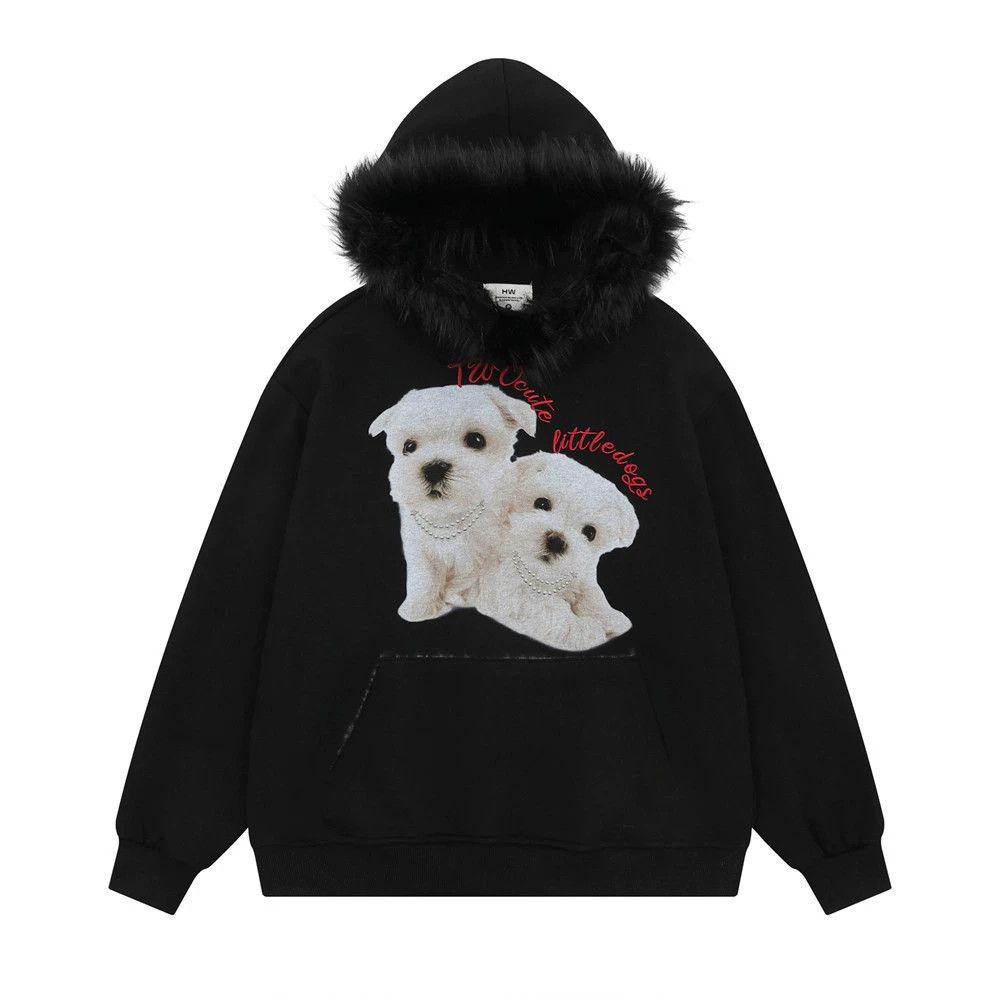 Vintage American style trendy men's puppy print loose casual hoodie Size US M / EU 48-50 / 2 - 1 Thumbnail