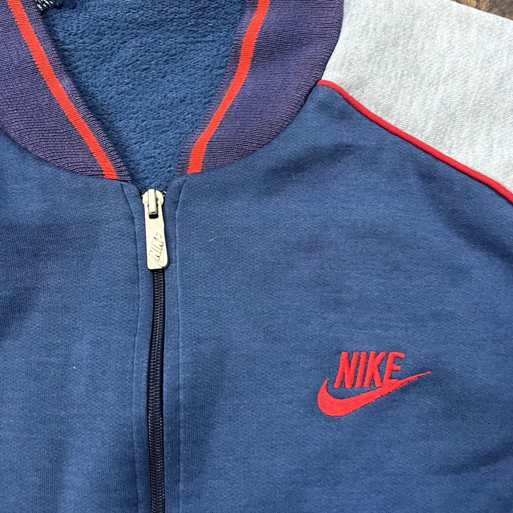 Nike VINTAGE Nike Track Jacket Mens M Full Zip Swoosh Check Navy Blue 80s 90s College Sports Size US M / EU 48-50 / 2 - 2 Thumbnail