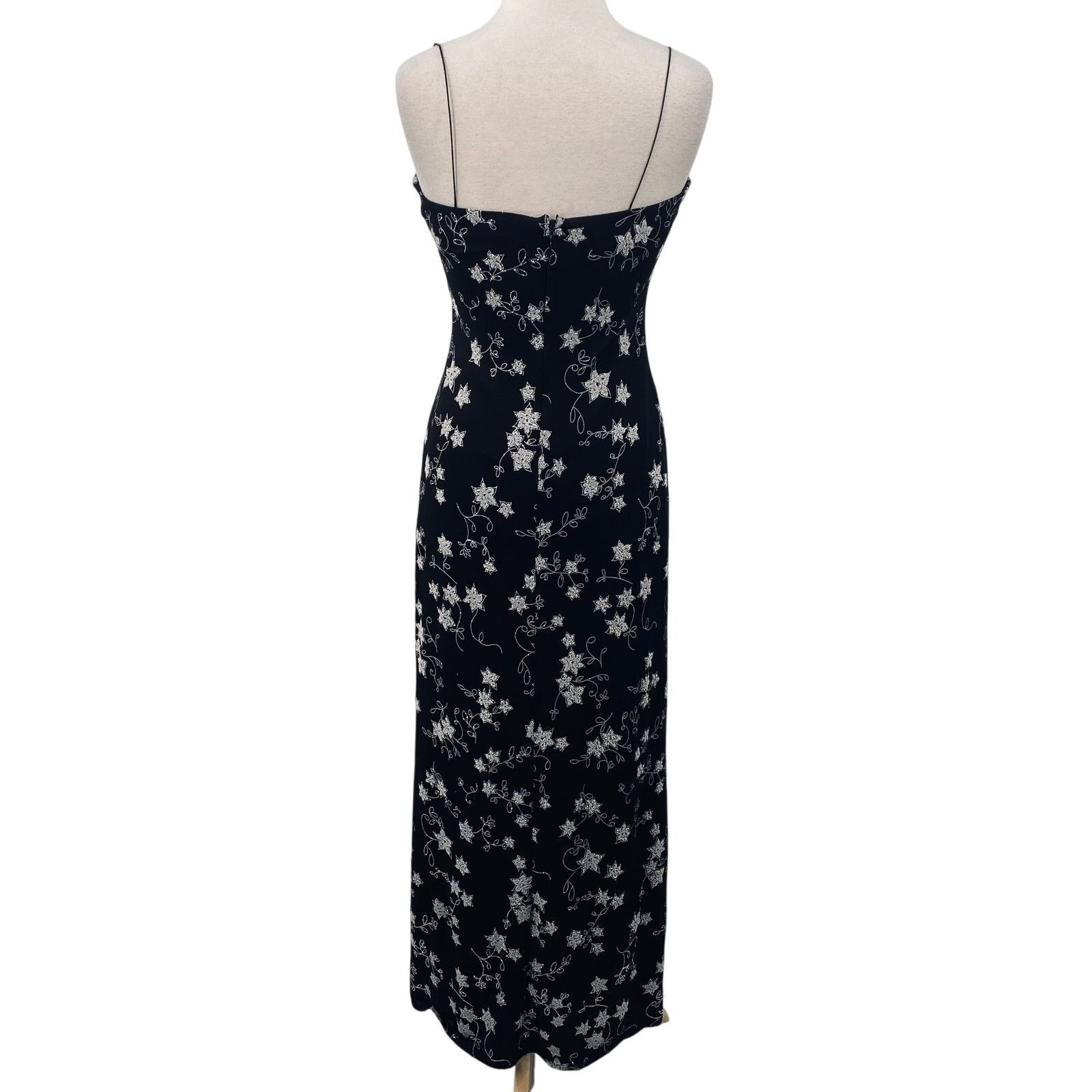 Vintage Vintage 90s Y2k Sparkle Bead Floral Column Gown Black Silver Size S / US 4 / IT 40 - 5 Thumbnail