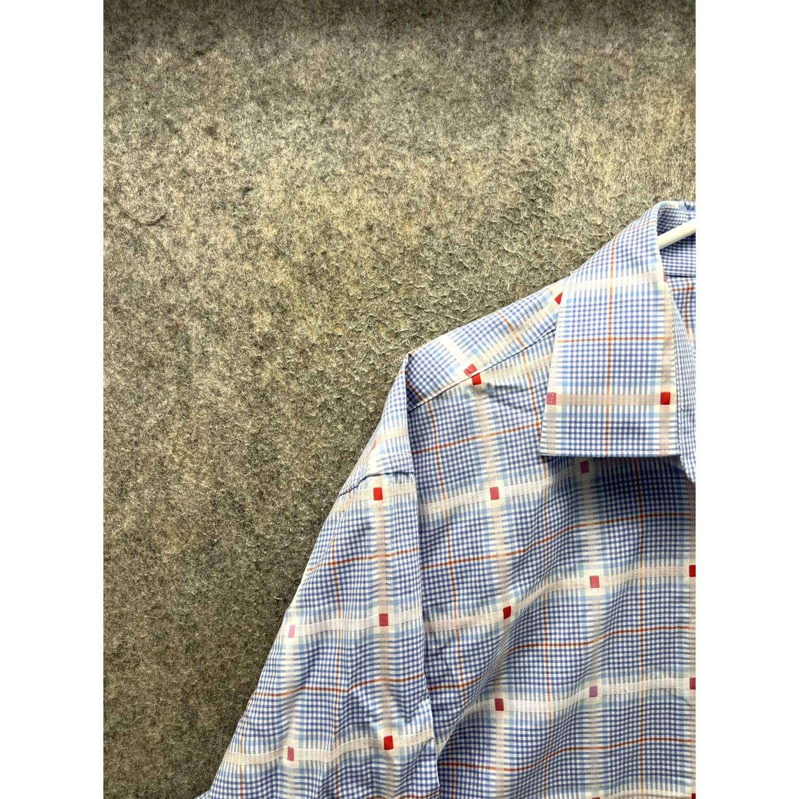 BUGATCHI Bugatchi Shirt Mens 2XL Blue Plaid Short Sleeve Button Front Casual Woven Size US XXL / EU 58 / 5 - 7 Thumbnail