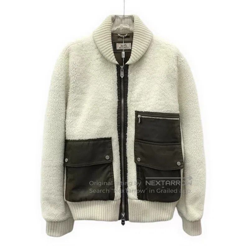 Hermes Hermes White Collar Zip Wool Faux Fur Baseball Jacket Size M / US 6-8 / IT 42-44 - 1 Thumbnail