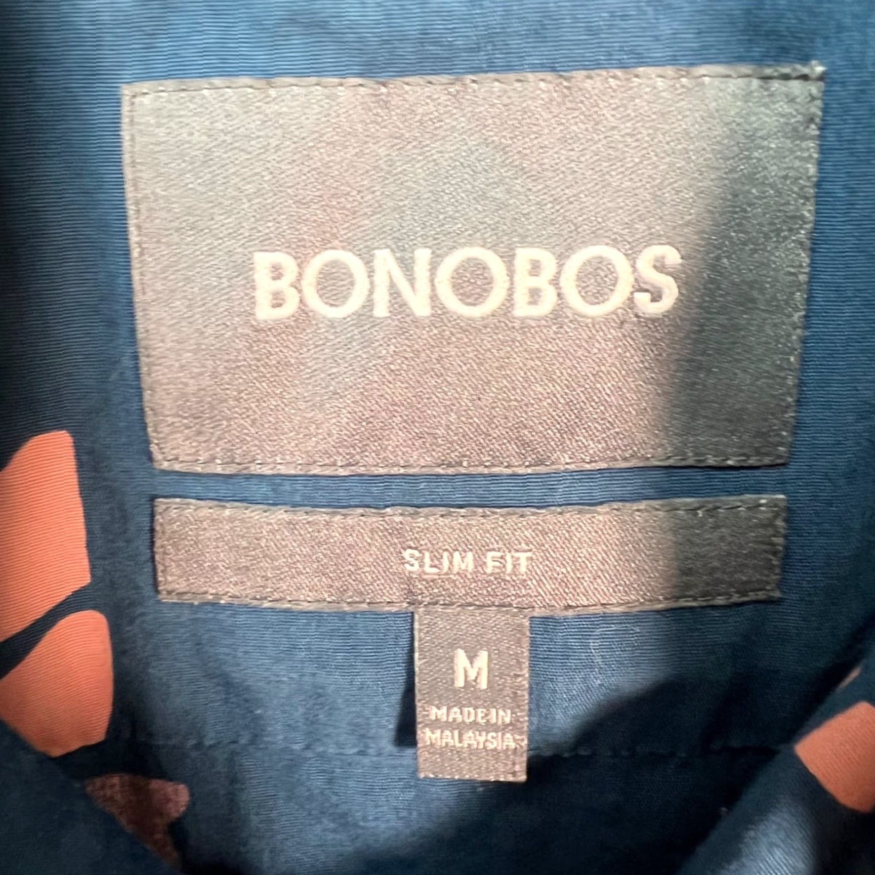 Bonobos Bonobos Shirt Mens Medium Blue Slim Fit Short Sleeve Button-Up Pink Zebra Print Size US M / EU 48-50 / 2 - 3 Thumbnail