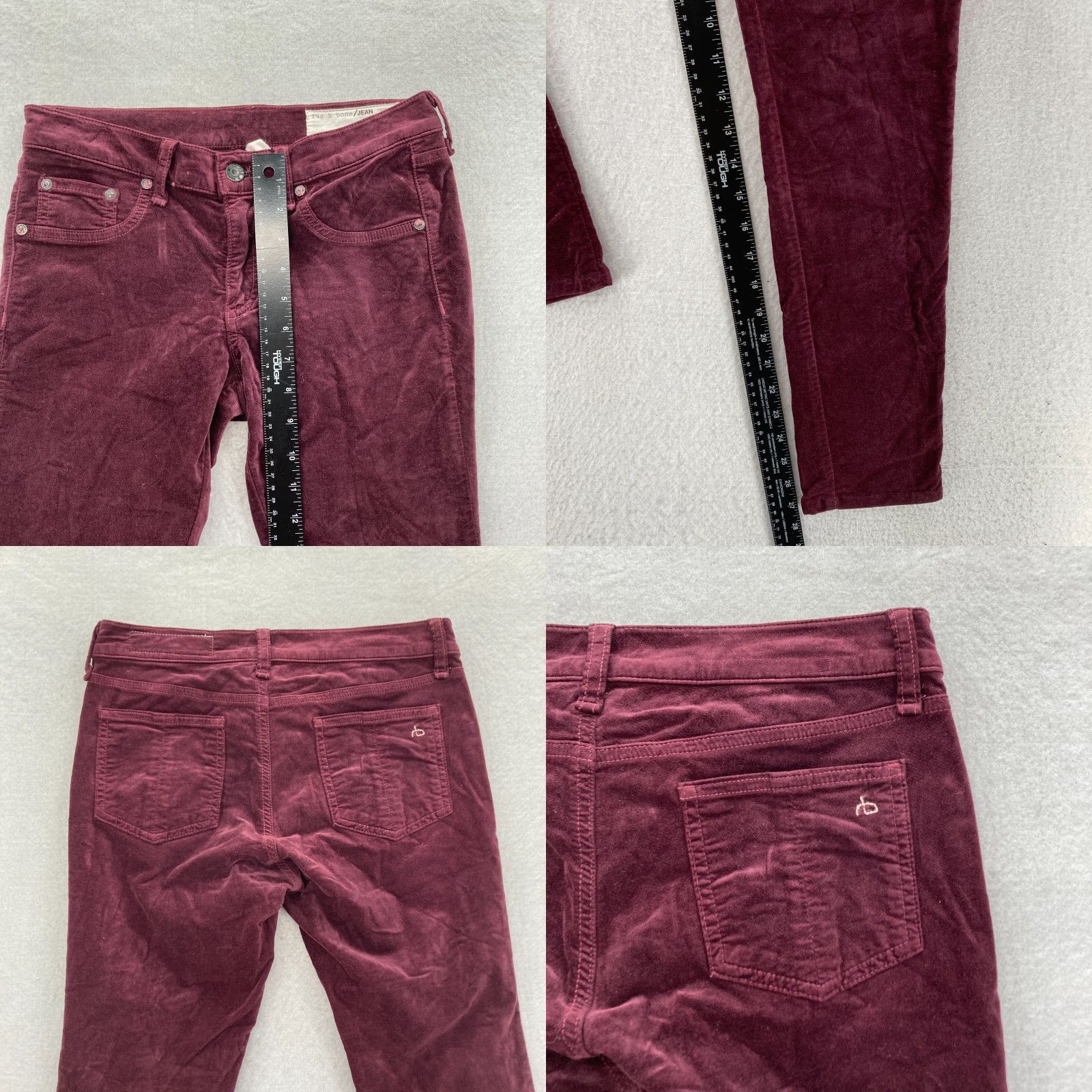Rag & Bone rag & bone Women's Pants 27 Burgundy Red Velvet Stretch Skinny Leg Flat Front Low Rise Cotton Rayon Spandex Size 27" / US 4 / IT 40 - 8 Thumbnail