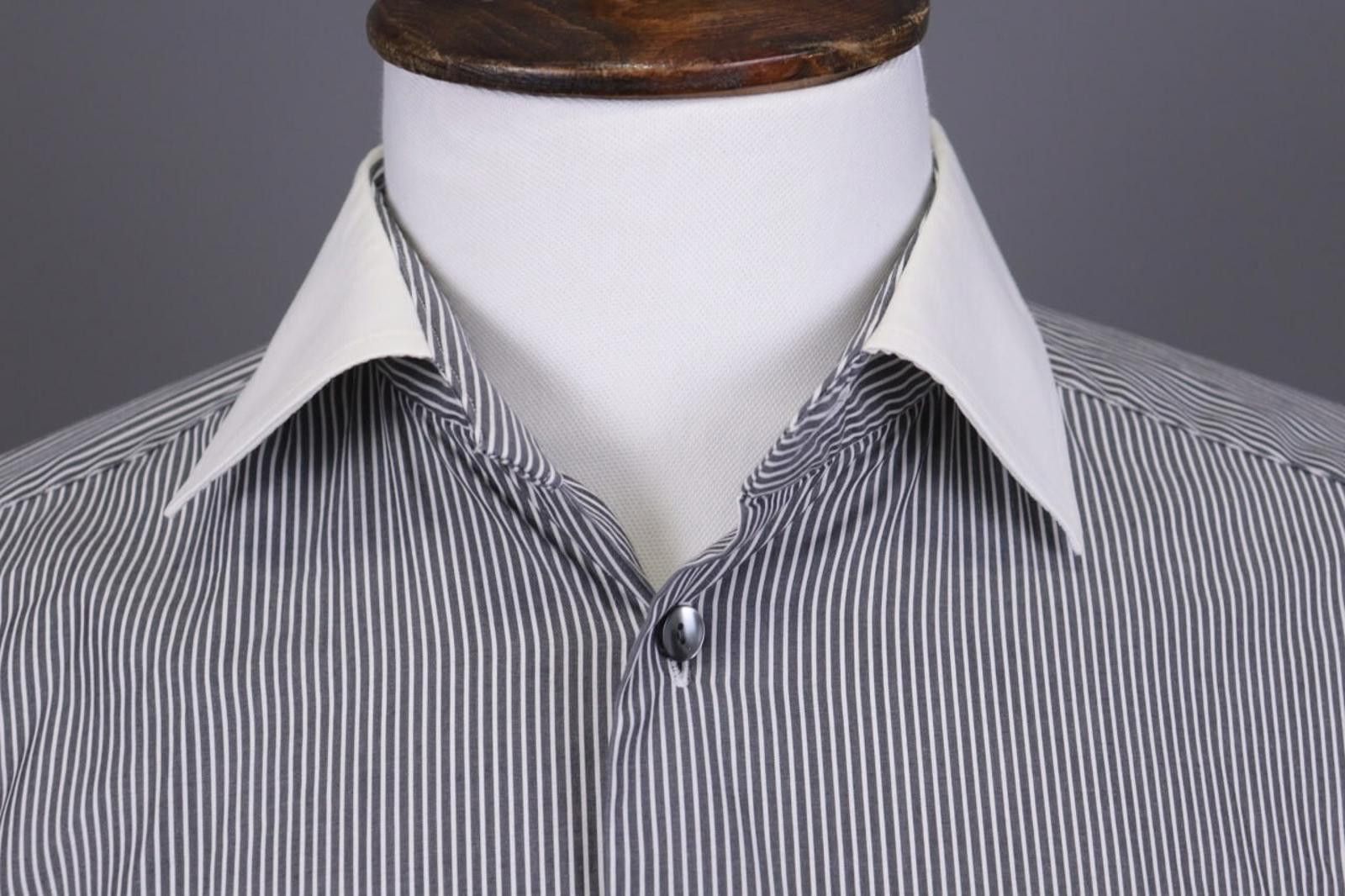 Eton Eton Slim Fit Gray Pinstrie Down Dress Shirt Size 42 / 16 Size US M / EU 48-50 / 2 - 3 Thumbnail